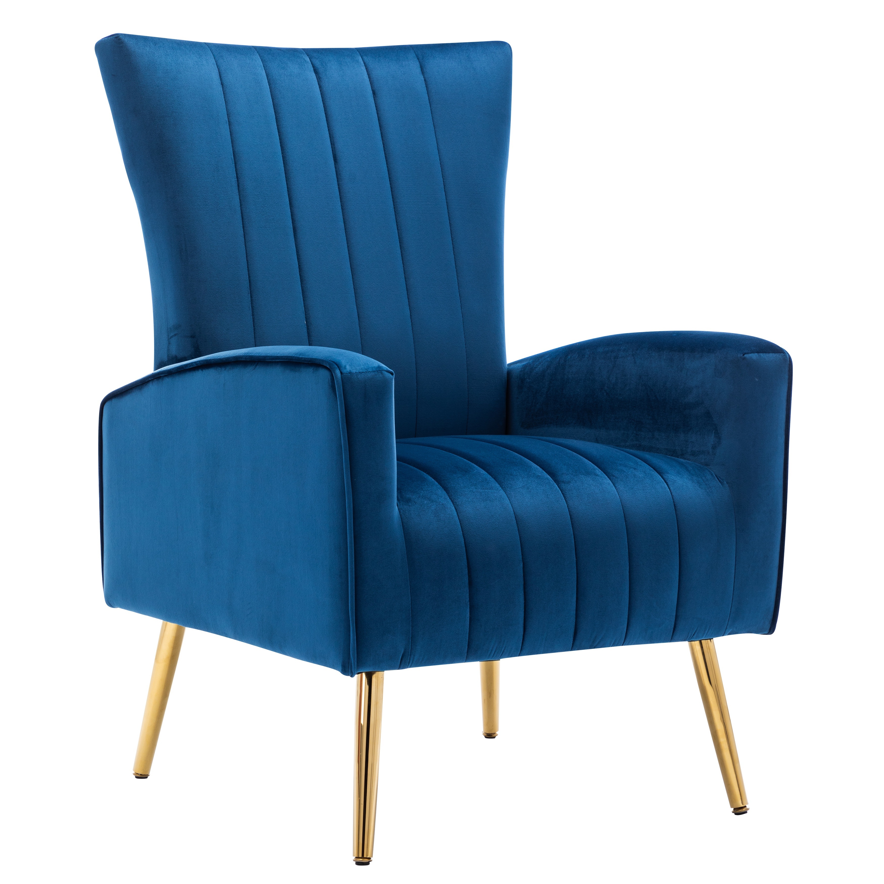

Velvet Accent Chairs For Living Room, Modern Upholstered Leisure Chair High Back Armchair With Metal Legs, Blue