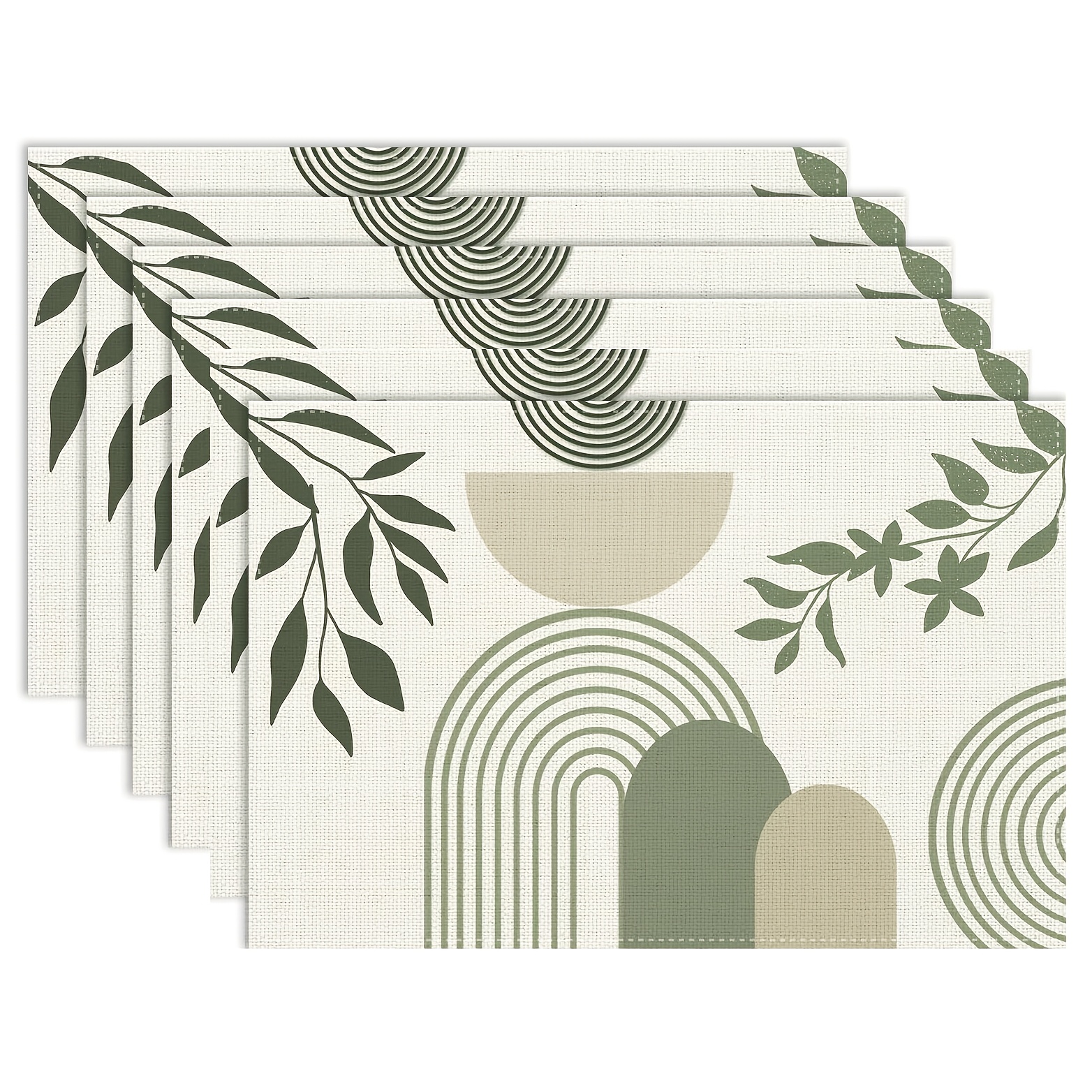 TEMU Juego de 4/6 manteles individuales abstractos de hojas verdes estilo bohemio moderno de mediados de , para decoración de mesa de comedor de ,
