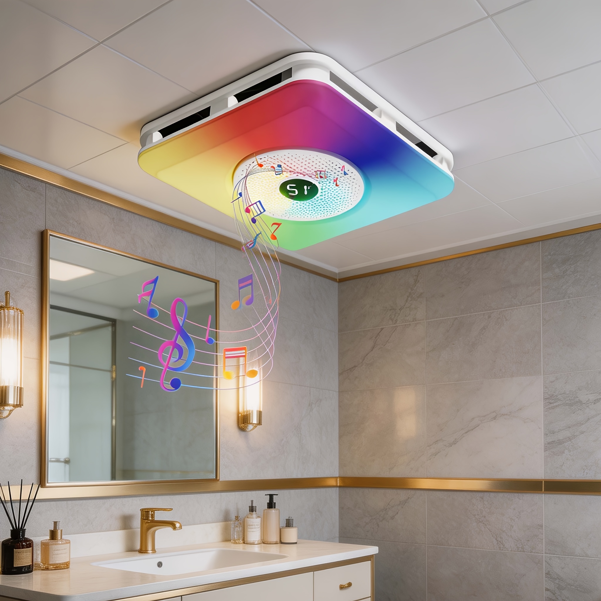 Bathroom Exhaust Fan With Bluetooth Speaker And Led Light, 230 Cfm Quiet Vent Fan, 7-color Rgb Lighting & 3cct Lighting, Smart Bathroom Exhaust Fan