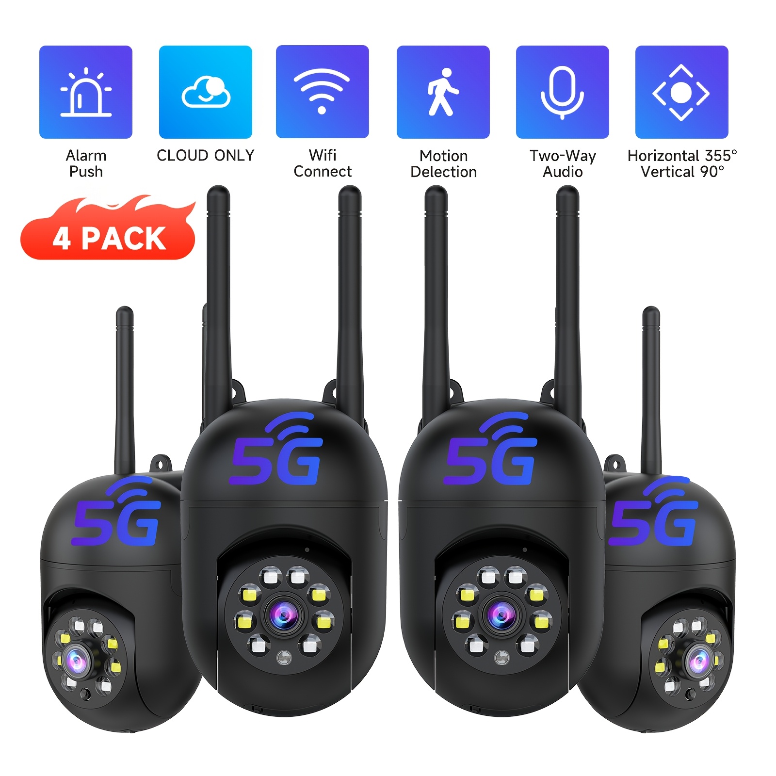 TEMU 4pcs 3mp Wireless Camera Indoor, Cloud Storage Camera, 2.4/5g Wifi, Detection, Audio, Color Night Vision, Home Surveillance Security System