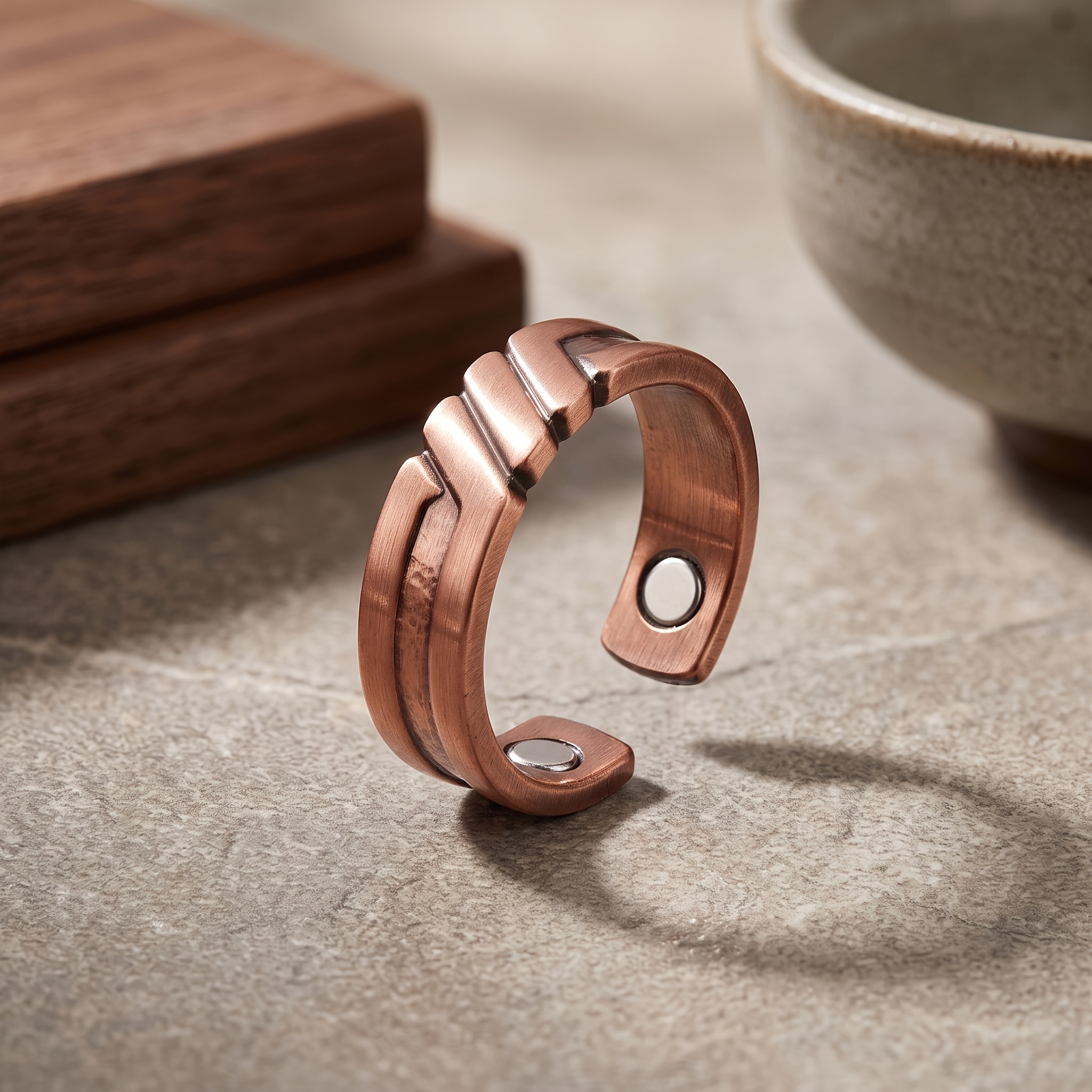 Copper Open Ring with Vintage Geometric Design