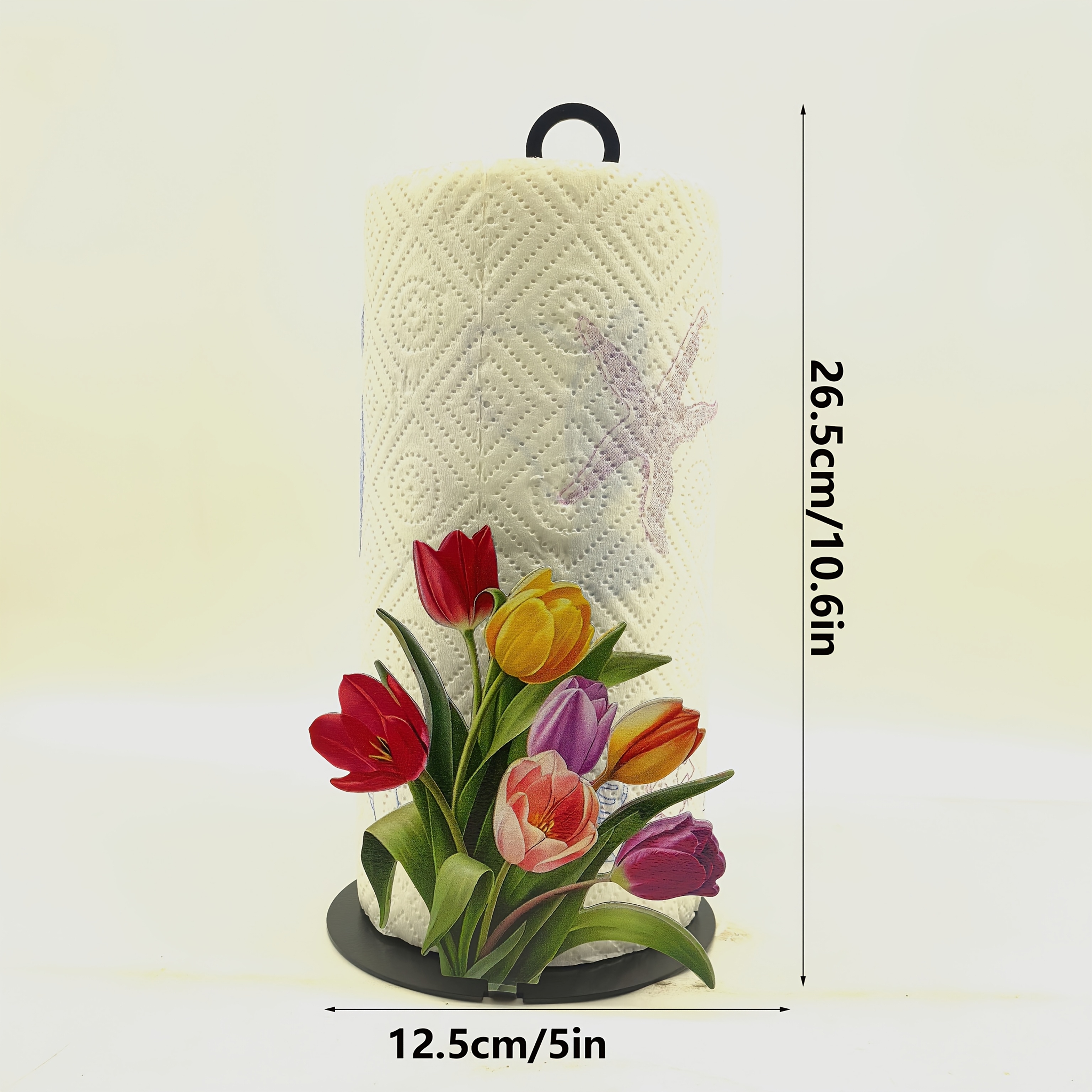 TEMU 10.24-inch Cast Iron Tulip Tissue Holder | No Drilling Required, Surface Mount, Festive Decoration For Kitchen, Bathroom, And Parties, Sturdy Iron Construction, Perfect For And Gift Decor