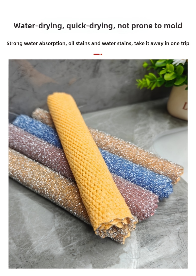 3pcs 5pcs 10pcs multifunctional double sided steel wire fine velvet cleaning cloth double sided kitchen scrubber high absorbency   polyester for cleaning tableware and kitchenware commercial cleaning tool details 0