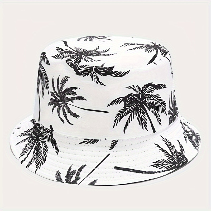 TEMU 1pc Unisex Coconut Tree Print Bucket Hat - Bohemian Style, Breathable & Durable For Outdoor Beach, Casual Wear, , Lightweight Headgear, Summer