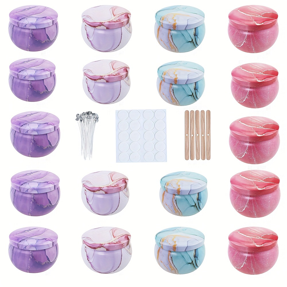 

48-piece Candle Making Kit With 8 Marbled Metal Candle Tins With In Assorted Colors, Includes Wicks, Stickers, And Wick Holders For Diy Crafts And Gift Making - Marble Patterns