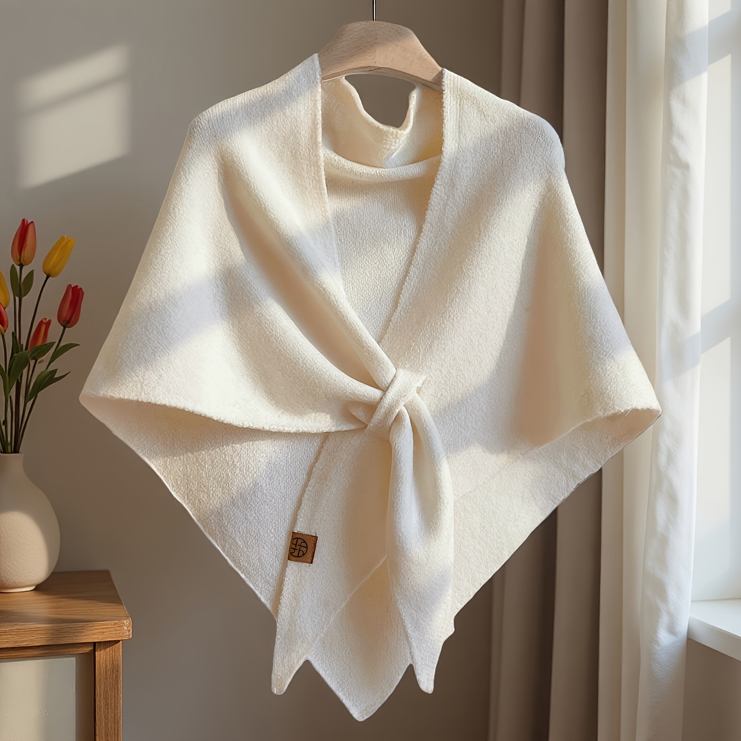 TEMU 1/2 pièces Châle élégant pour femme automne/hiver, Écharpe triangulaire au design stylé, Accessoire de mode polyvalent de couleur unie,