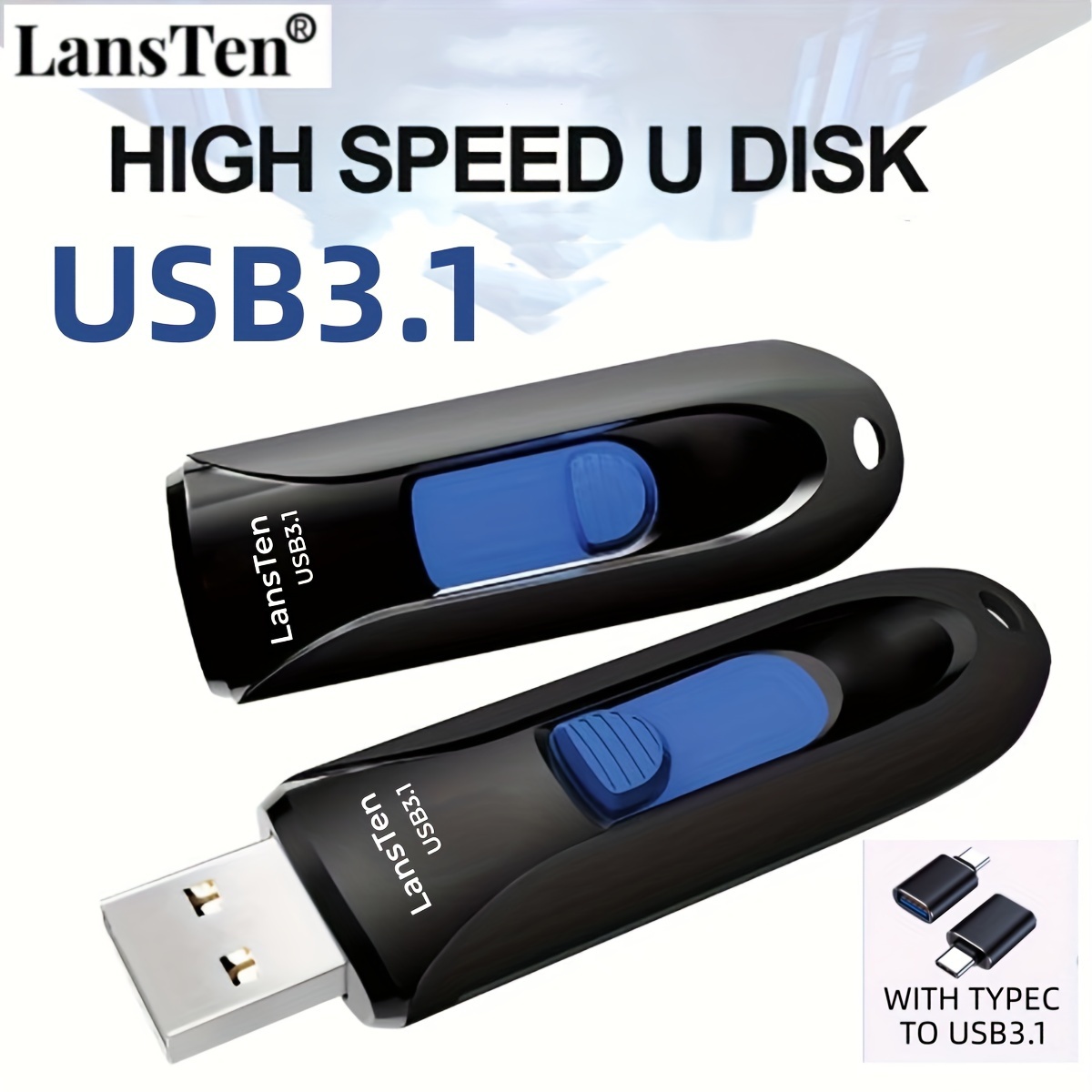 

Clé USB 3.0 LansTen - Haute vitesse - Rétractable - Double interface (Type-C et USB-A) - Clé USB pour le stockage de données, le transfert de fichiers - Options 16 Go, 32 Go, 64 Go, 128 Go