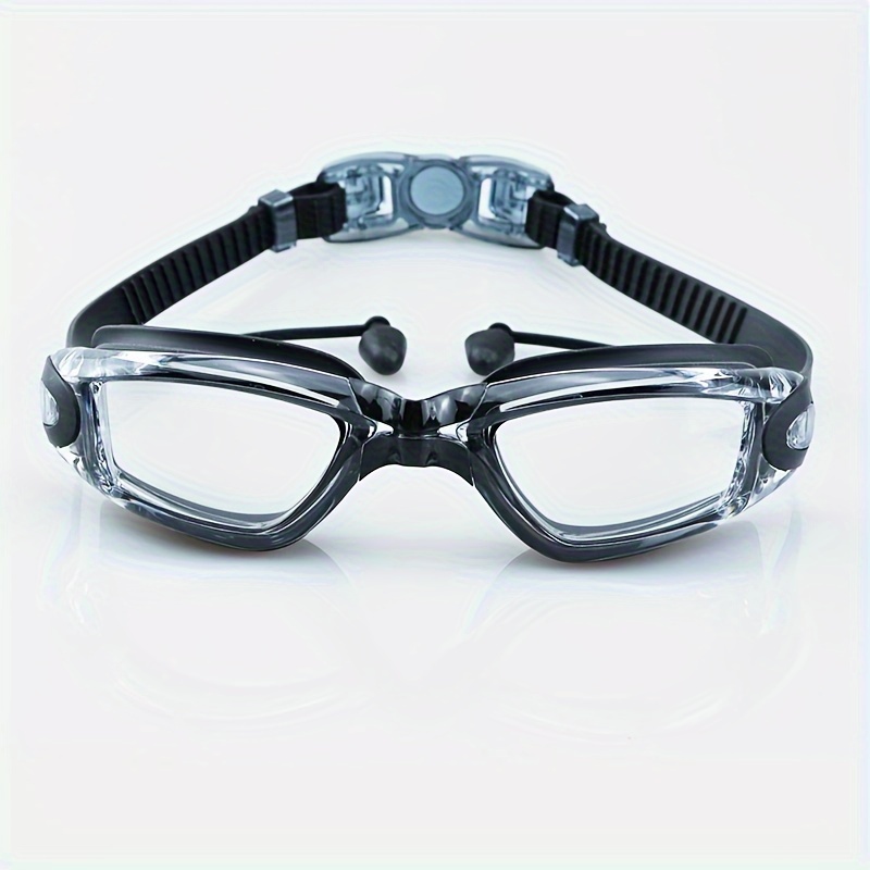 TEMU 1pc Swimming Goggles -adjust Strap & Earplugs - Waterproof Clear , Fit For , Training & Play (transparent/black), Swim Goggles