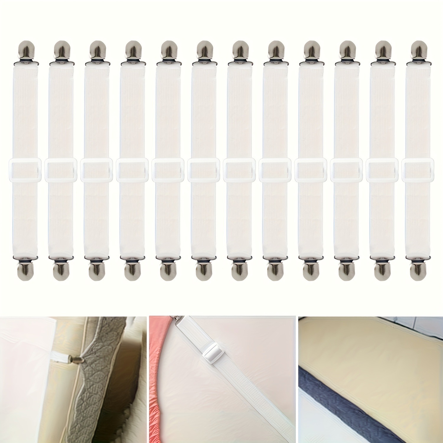 Image of 12pcs Bed Sheet Fasteners Suitable For Mattresses, Sofas, Tablecloths, Ironing Board Covers, And Car Seat Cushions - Easy To Operate And (approximately 14-23 Inches)