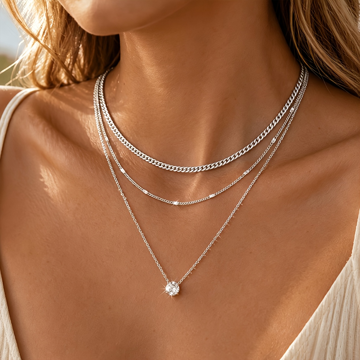Women's 18K Gold Plated Layered Necklace Set