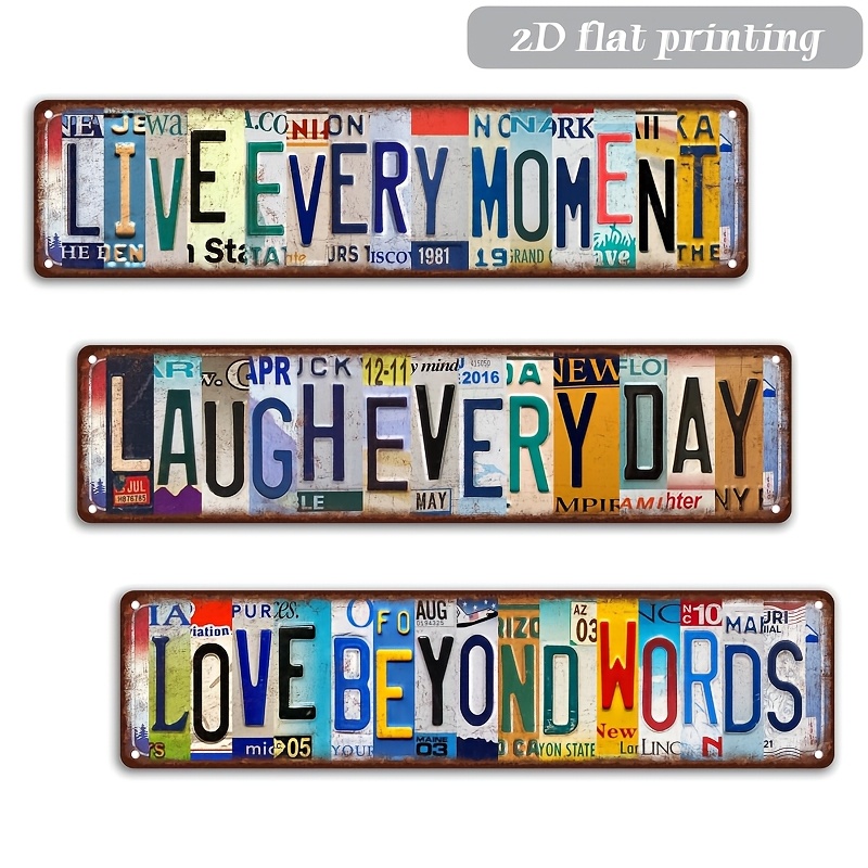 TEMU [2d Flat] 3pcs Letter Art Metal Sign "live Laugh Love" Long Strip Motivational Wall Decor Street Sign For Home Office Bedroom
