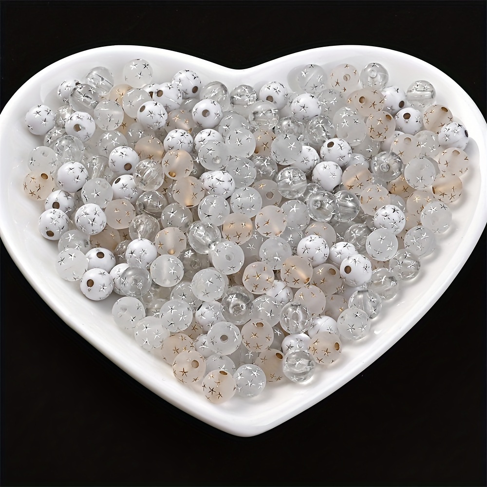 100pcs 8mm Acrylic Star Pattern Beads in Gold Starry Sky Design for Jewelry Making and Crafts