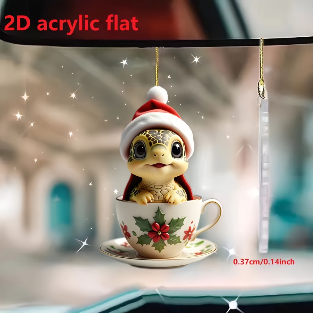 

Festive 2d Acrylic Christmas Turtle Tea Cup Mirror Hanger - Perfect For Car, Home, Or Party Decorations