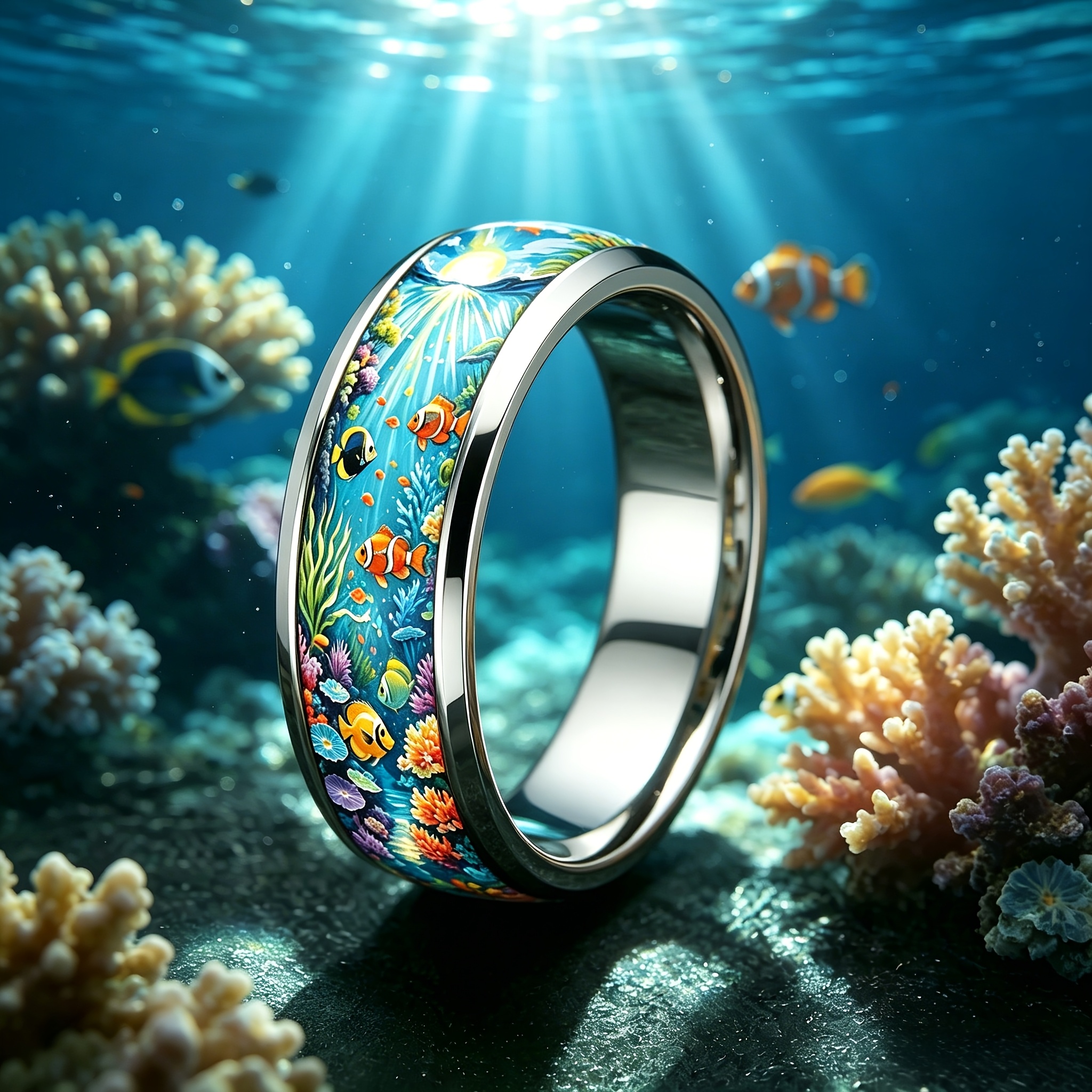 Bohemian Blue Coral Fish 316 Stainless Steel Ring
