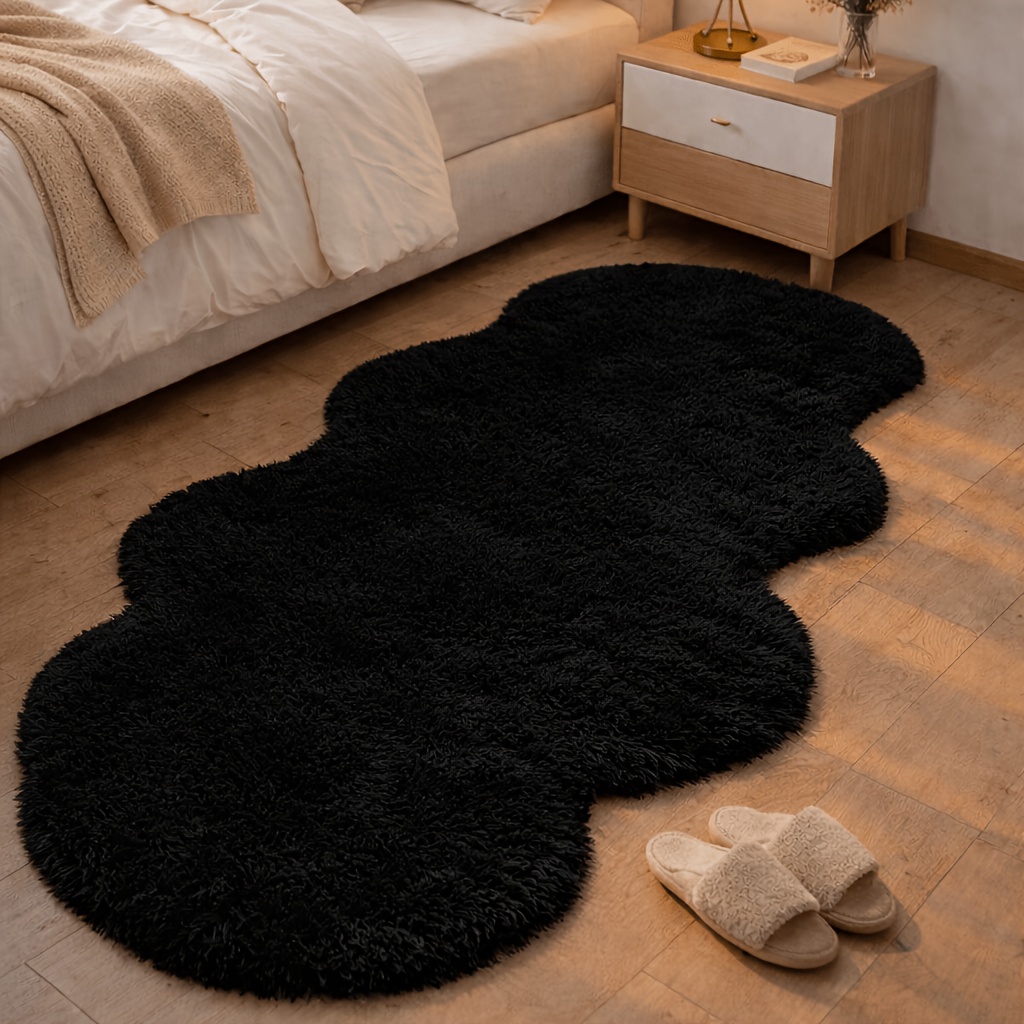 TEMU 1pc Wavy Rug, Bedroom Plush Carpet, Cute Fluffy Wavy Rug, Soft Thick Fluffy Non-slip Classroom Carpet, Dormitory Carpet, Bedside Carpet