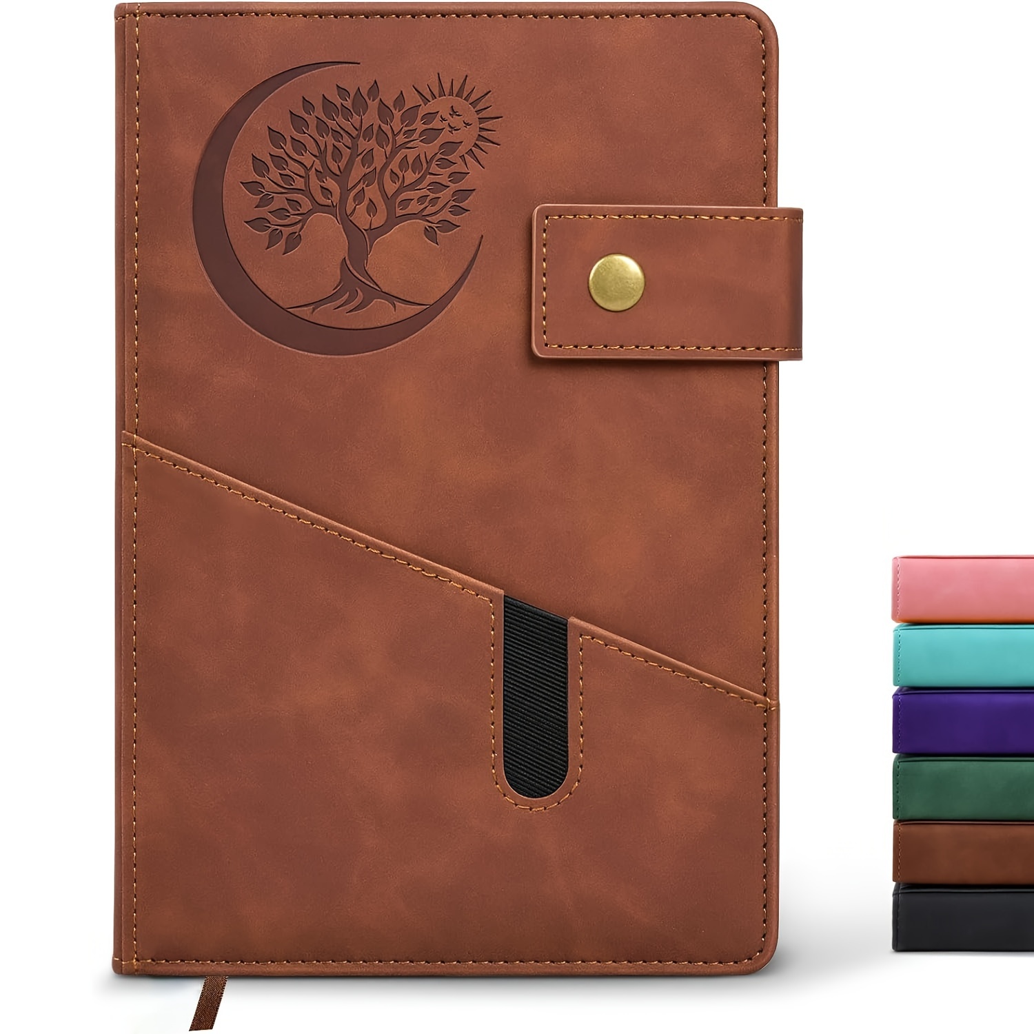 

Compact Leather Journal With Elastic Pocket: Suitable For Carrying Cell Phones, Pens, Cards, Usb Flash Drives, And More - A5 Size, 200 Pages, Personal Daily Diary