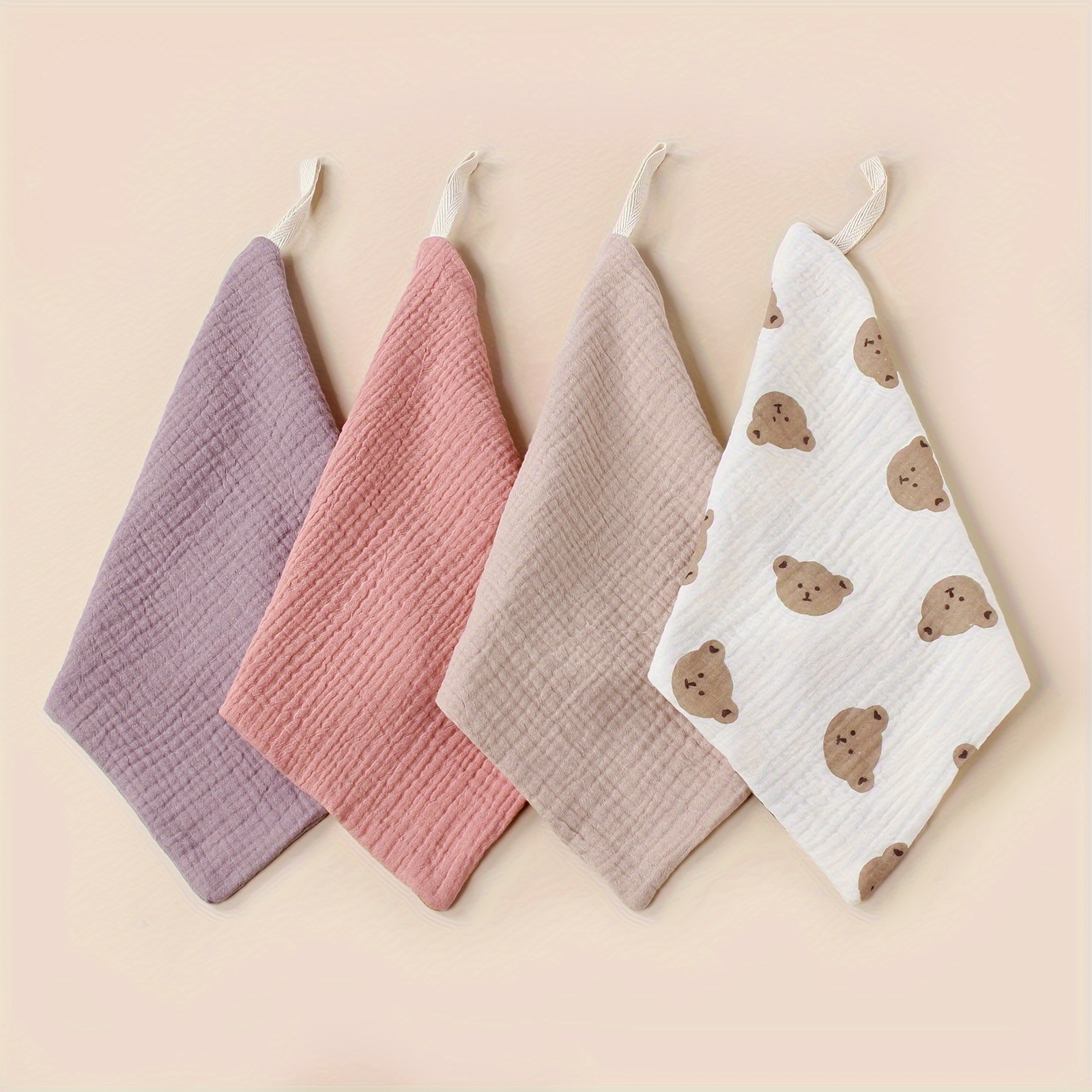 Image of 4pcs Baby Soft Breathable Muslin Square Towels, Children Absorbent Face Towels, Kids Cotton Saliva Towels