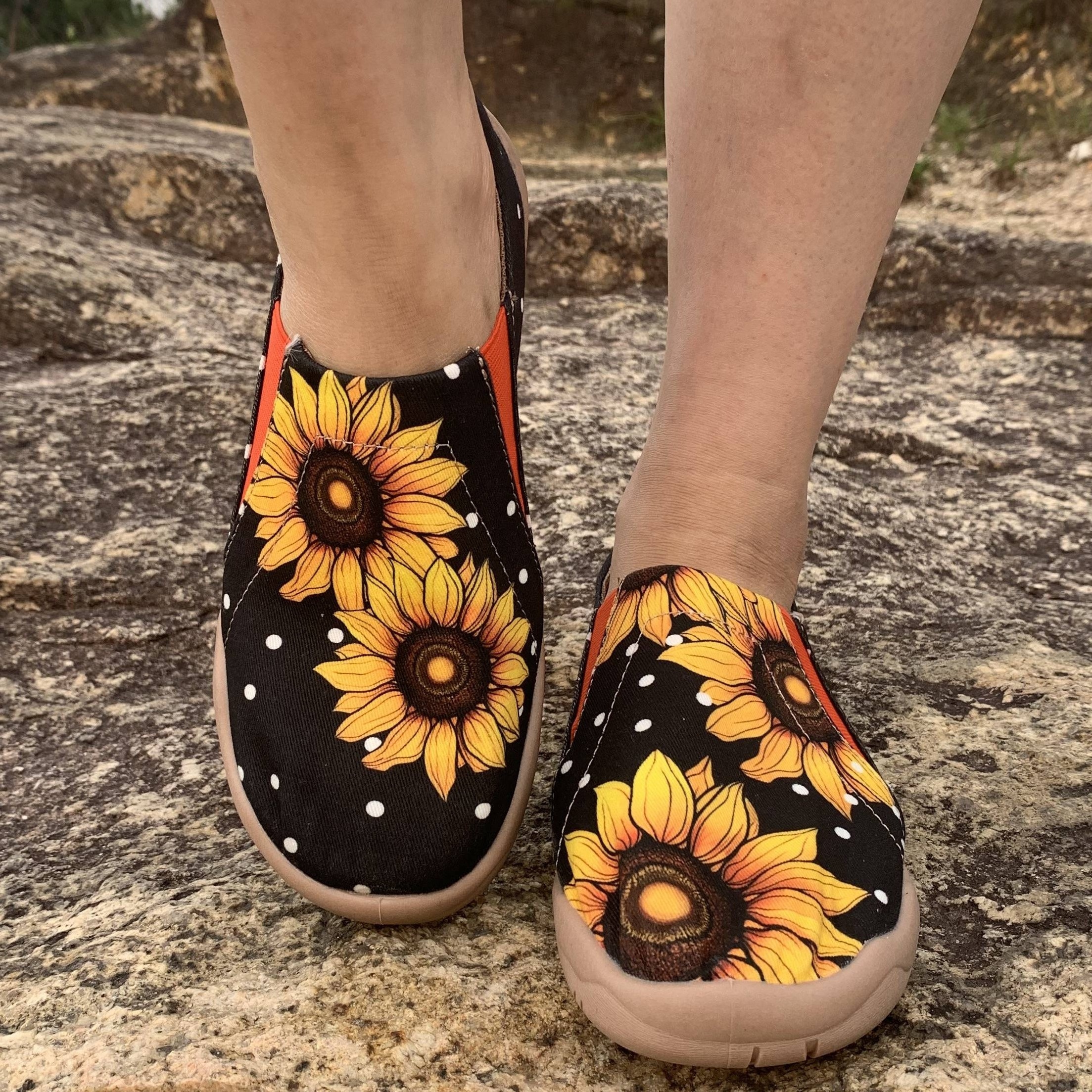 

Women's Sunflower Print Loafers, Lighwteight Flat Slip On Walking Daily Shoes, Comfort Cozy Canvas Shoes