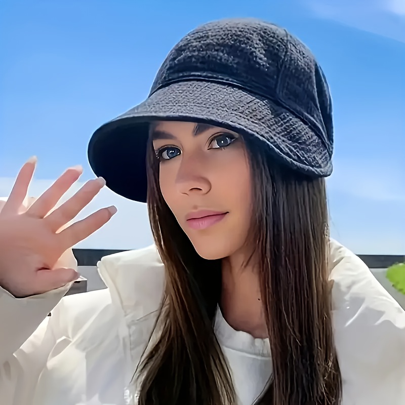 TEMU 1pc Of Women's Summer Sun Hat, Foldable Wide-brimmed Hat, Adjustable Outdoor Beach Hat, Wide Brim Outdoor Summer Bucket Hat