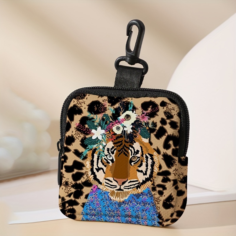 TEMU 1pc Leopard Print Purse, Durable Polyester, , Multi-functional Holder Storage Pouch, Ideal Gift, 10cm/3.93inch