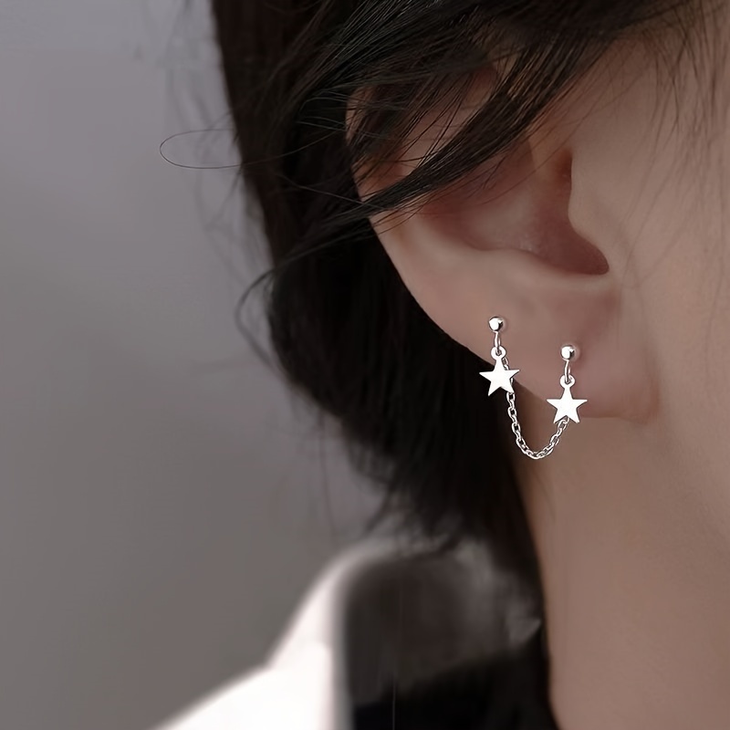 

2 Pcs Star Double Ear Piercing Earrings - Minimalist, Cute, And Unique - Suitable For Everyday Wear - 316 Stainless Steel