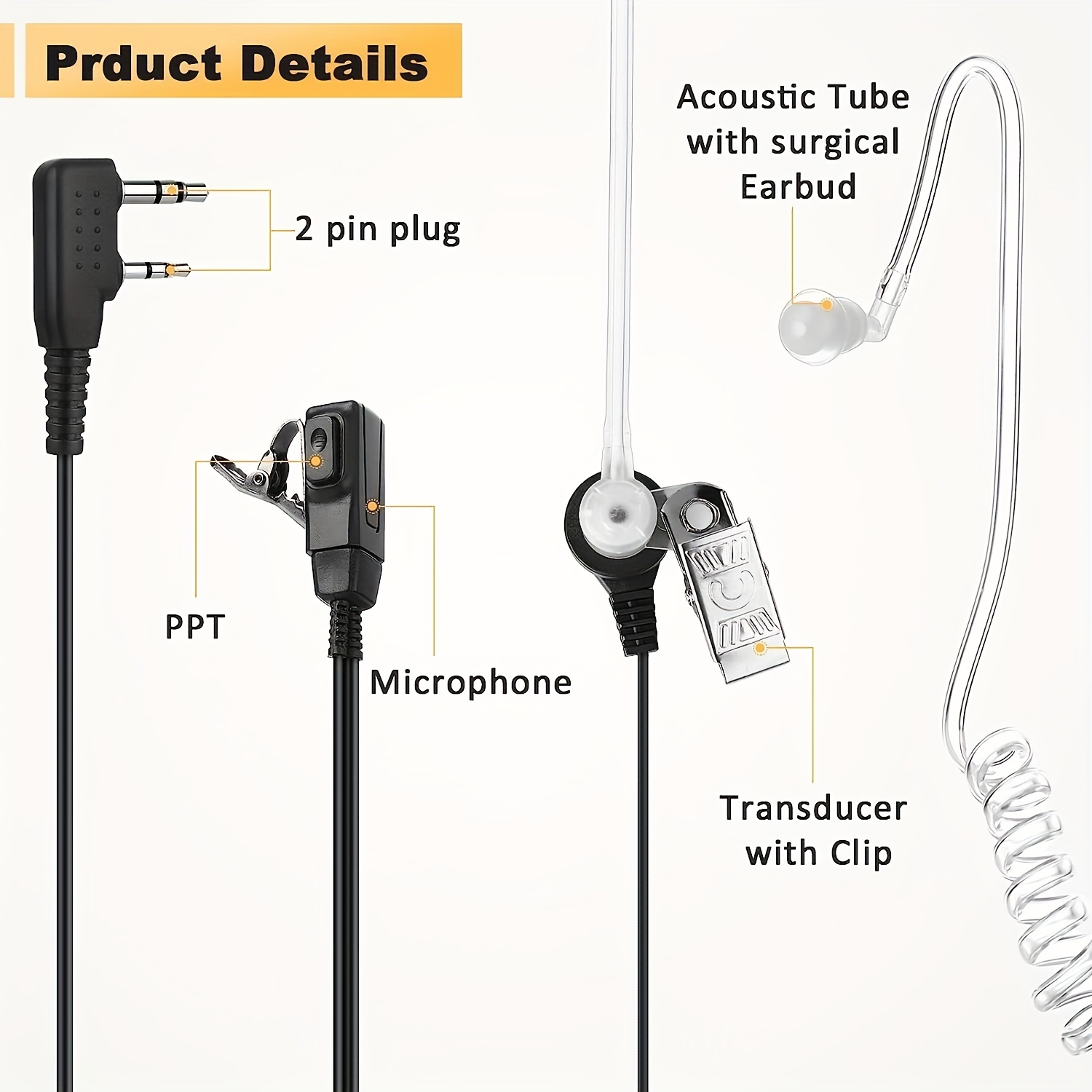 HYS D Shape Walkie Talkie Oordopje met microfoon Headset