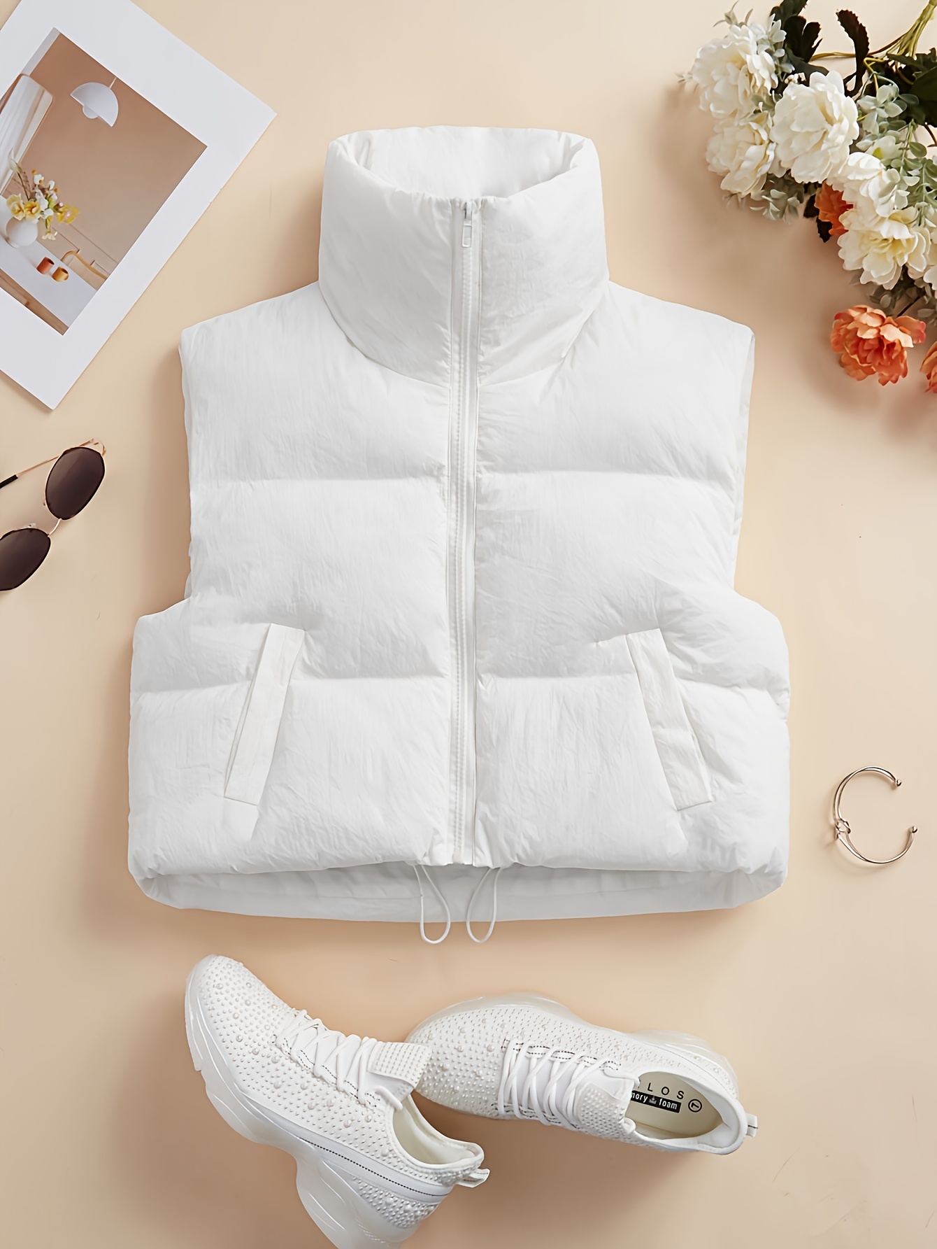 Women's Puffer Vest High Neck Insulated Winter Jacket with Adjustable  Drawstring, Casual Solid Weather Outerwear for Fall Winter, Winter  Coats,