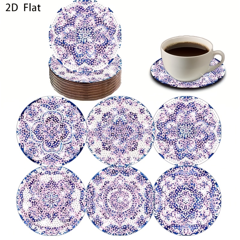 TEMU 6pcs Style Diamond Painting Coaster Kit, Diy Wooden Coasters, Non-slip Drink Mats - Car Coasters, Tea Coasters, Coffee, Beverage Mug Coasters,