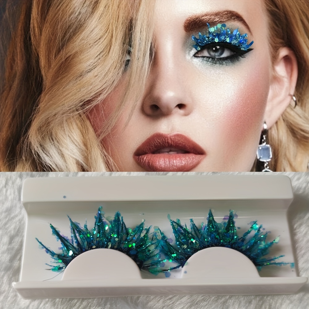 

Fluffy 3d Glitter False Eyelashes - Long, Dramatic & Colorful For , Cosplay & Drag Queen Looks - Wispy Mink Lashes, Self-adhesive, 1 Pair