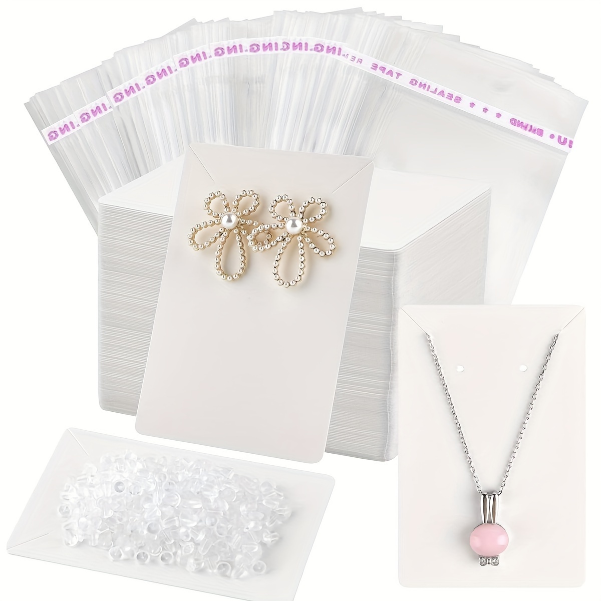 

200pcs Earring Kit, Including 50pcs Earring Display Cards, 50pcs -sealing And 100pcs Earring For Earring Jewelry Display (50+50+)