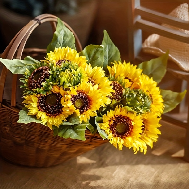 

5pcs Artificial Sunflower Bouquet For Reunion Decorations, Plastic Faux Sunflower Arrangement For Home Table Centerpieces And Photo Props