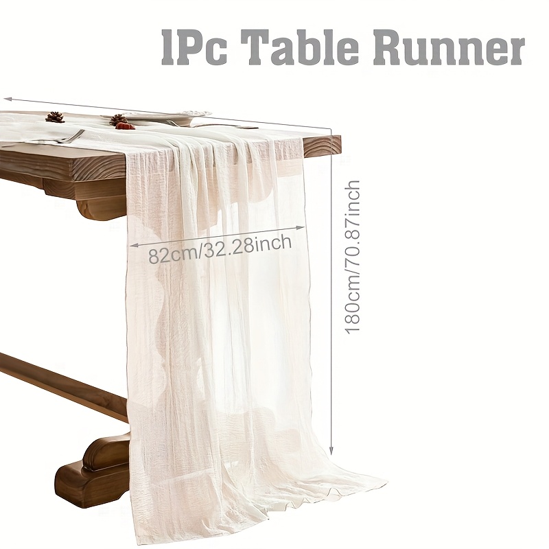 TEMU 1pc Ivory Cheesecloth Table Runner - Creamy White Sheer Gauze, Rustic Boho Style For Weddings, Showers, Birthday Parties & Decor, Long