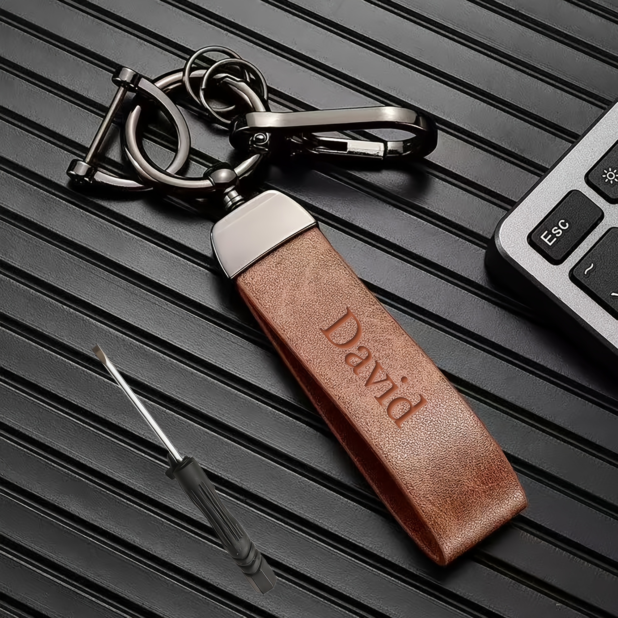 Image of Personalized Laser-engravable Keychain /text - Pu Pu Leather Car Key Ring, Diy Lettering For Father's Day, Valentine's & Christmas Gifts - Retro Style For &, Compatible With All Vehicles