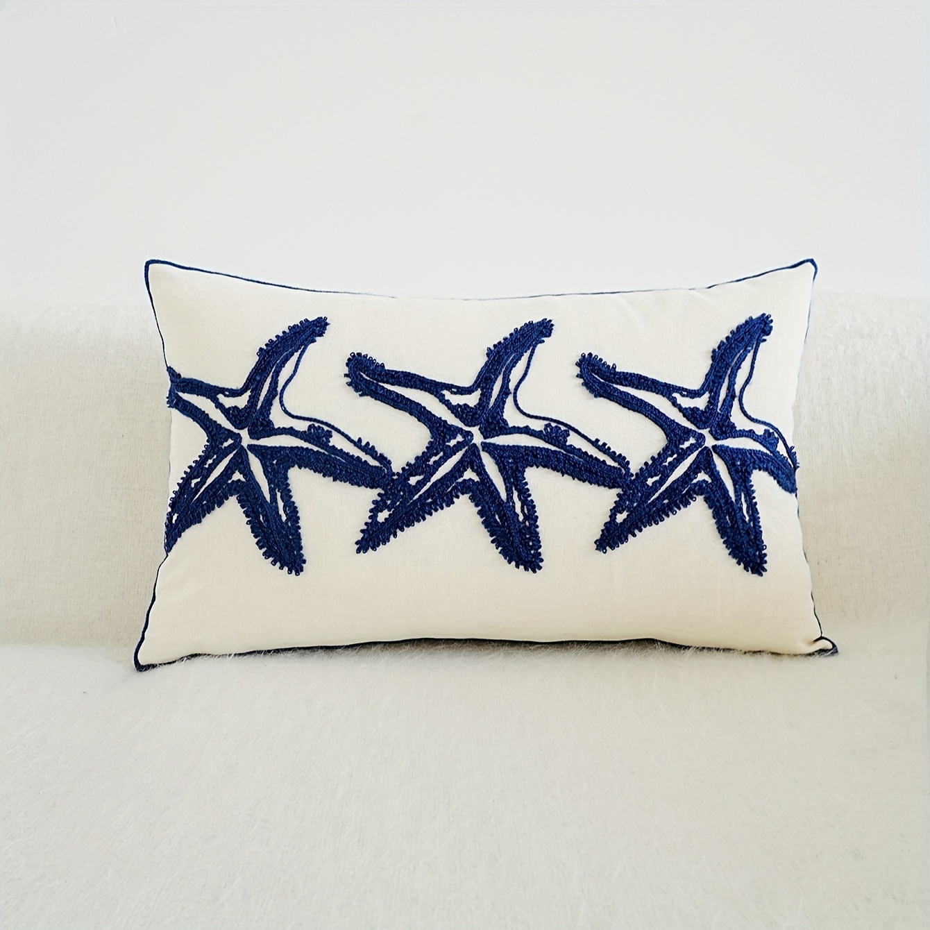 1pc Starfish Cotton Cushion Cover Without Fillerr, Modern Throw Pillow Case, For Sofa, Living Room Dec