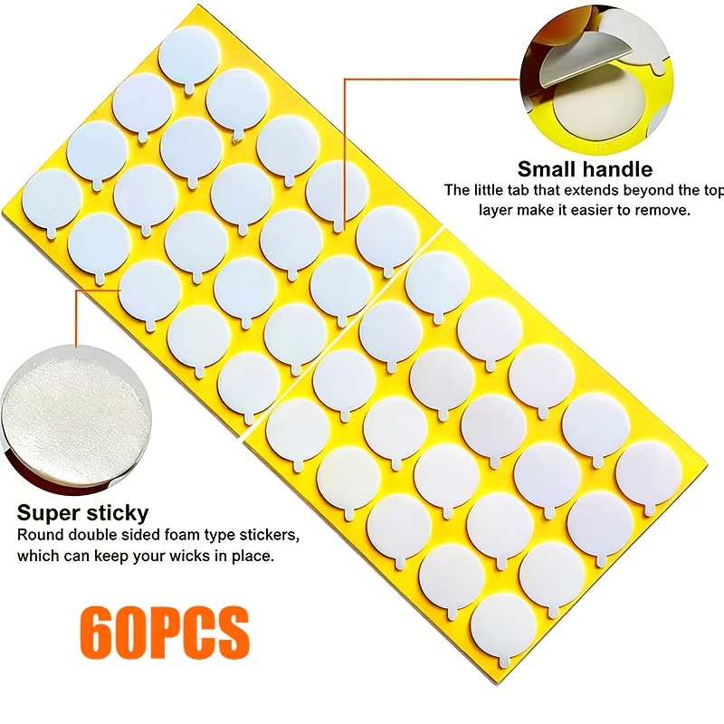 TEMU 60/126pcs Candle Making Kit - Super Sticky Wick Stickers With Small Tab Handle, Heat Resistant Double Sided Adhesive Dots For Diy Candle Craft
