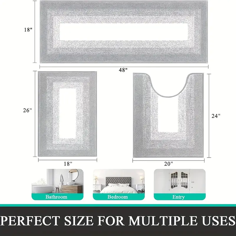 soft comfortable bathroom rugs sets 3pcs plush shaggy bath rugs for bathroom anti slip absorbent microfiber bathroom decor with u shaped contour toilet mat for bathroom tub shower Product details 0