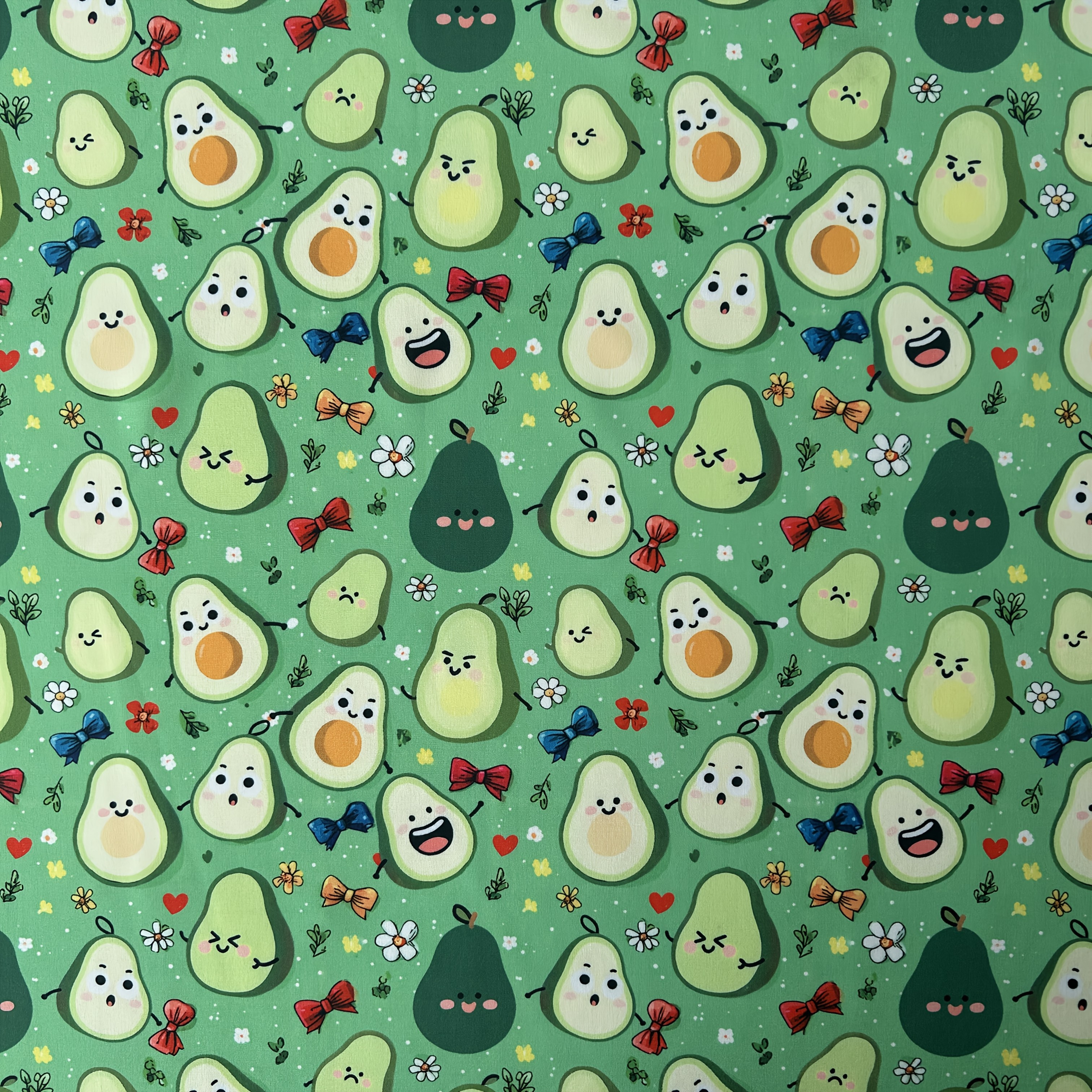 TEMU Pre-cut Avocado Print Fabric - Soft Durable Polyester With Cute Cartoon Avocados, Flowers & Bows - Clothing, Home Decor, Diy Crafts &