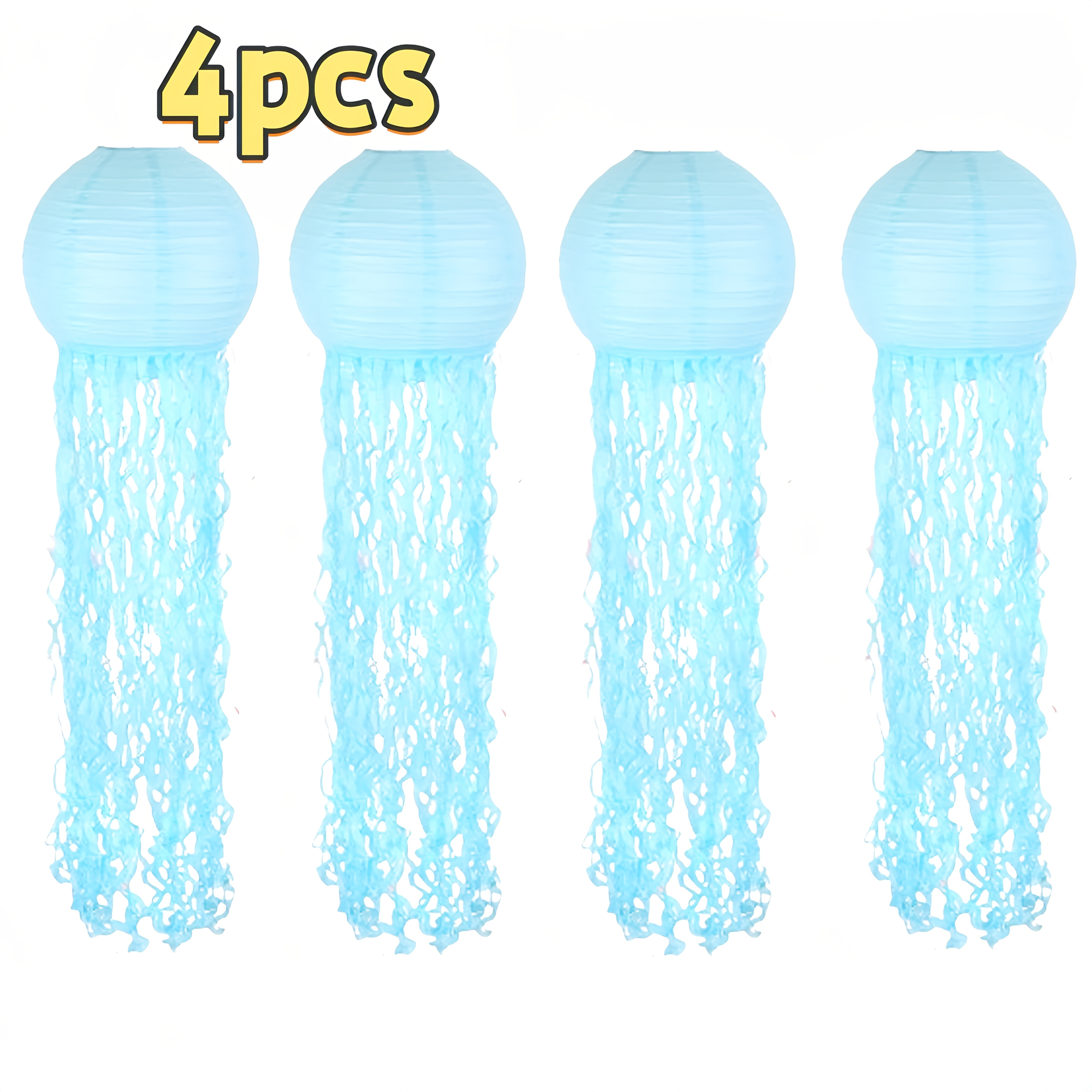 Image of 4pcs Jellyfish Hanging Lanterns, Under The Sea Party Decorations, Mermaid Themed Birthday Party Setup, Mermaid Birthday Party Decorations And Hanging Jellyfish Ornaments, Satisfying Decorations