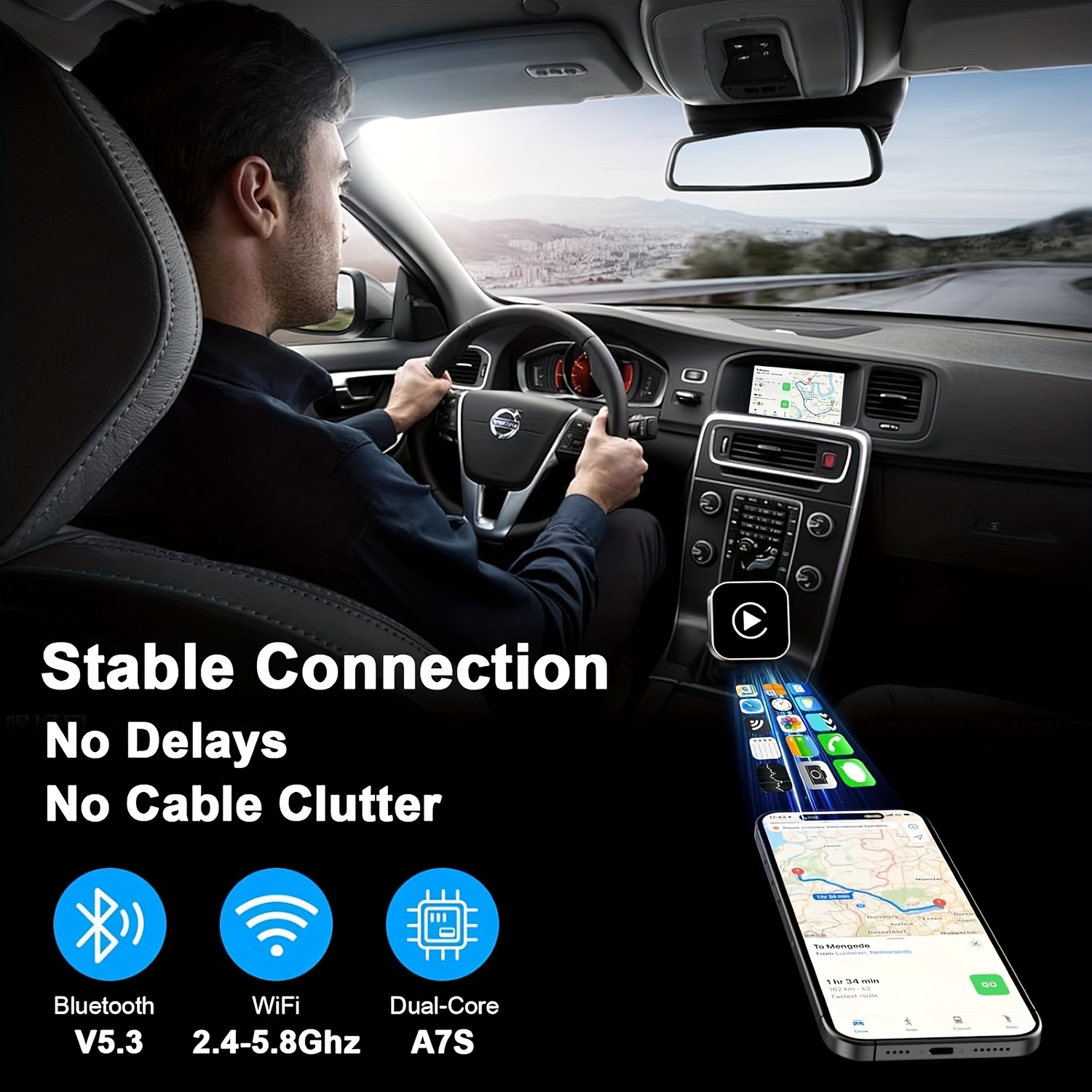 adaptador inalámbrico para carplay y   auto - plug and play, conexión rápida y estable, tamaño pequeño,   usb, compatible con smartphones,   de audio estéreo Detalles del producto 2