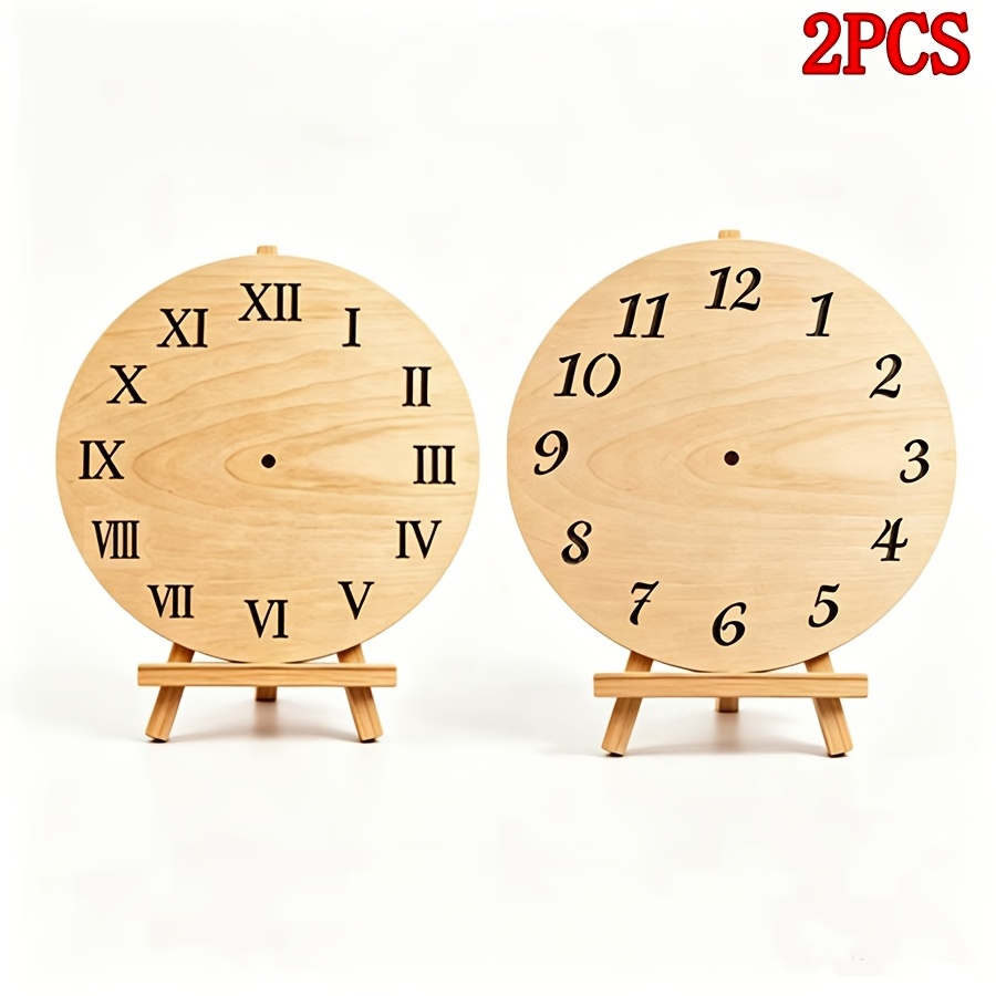 TEMU 2d Flat Diy 1/2pcs Wooden Clock Face, Large Size 8.7 Inches, 2 Hollow-out Number Specifications Available, Round Home Decor, Suitable For