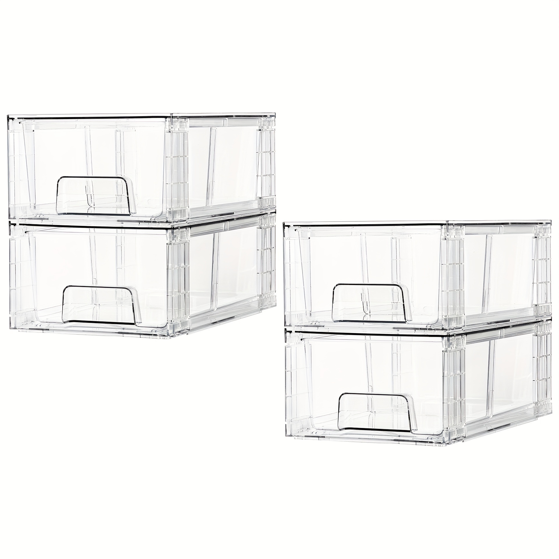 TEMU Stackable Storage Clear Storage Bins With Drawers, Removable Dividers, Assemble For Fridge, Bathroom, Kitchen Undersink, Vanity Cabinet, Cabinet, Pantry Organization And Storage-bisphenol A Free
