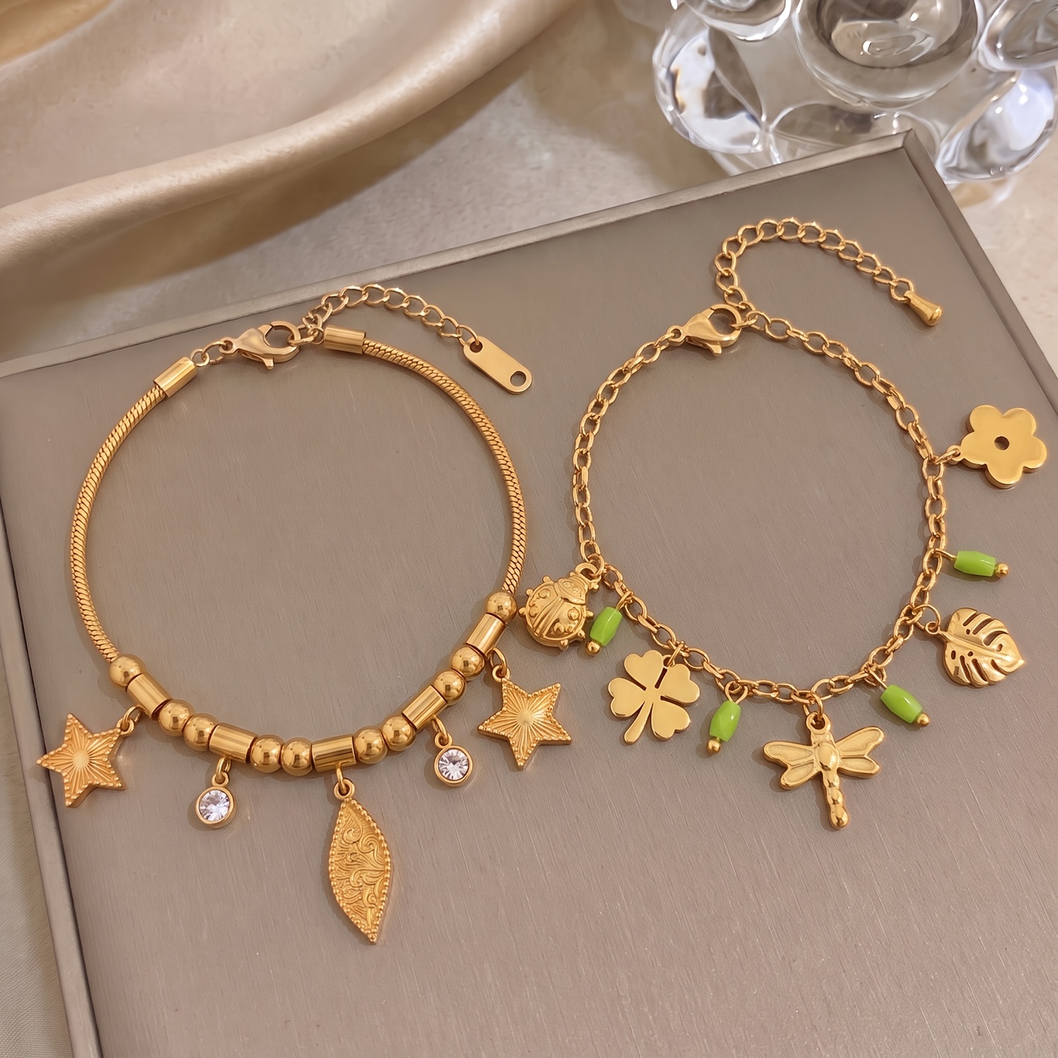 2pc Unisex 18K Gold-Plated Exquisite Bracelet Set