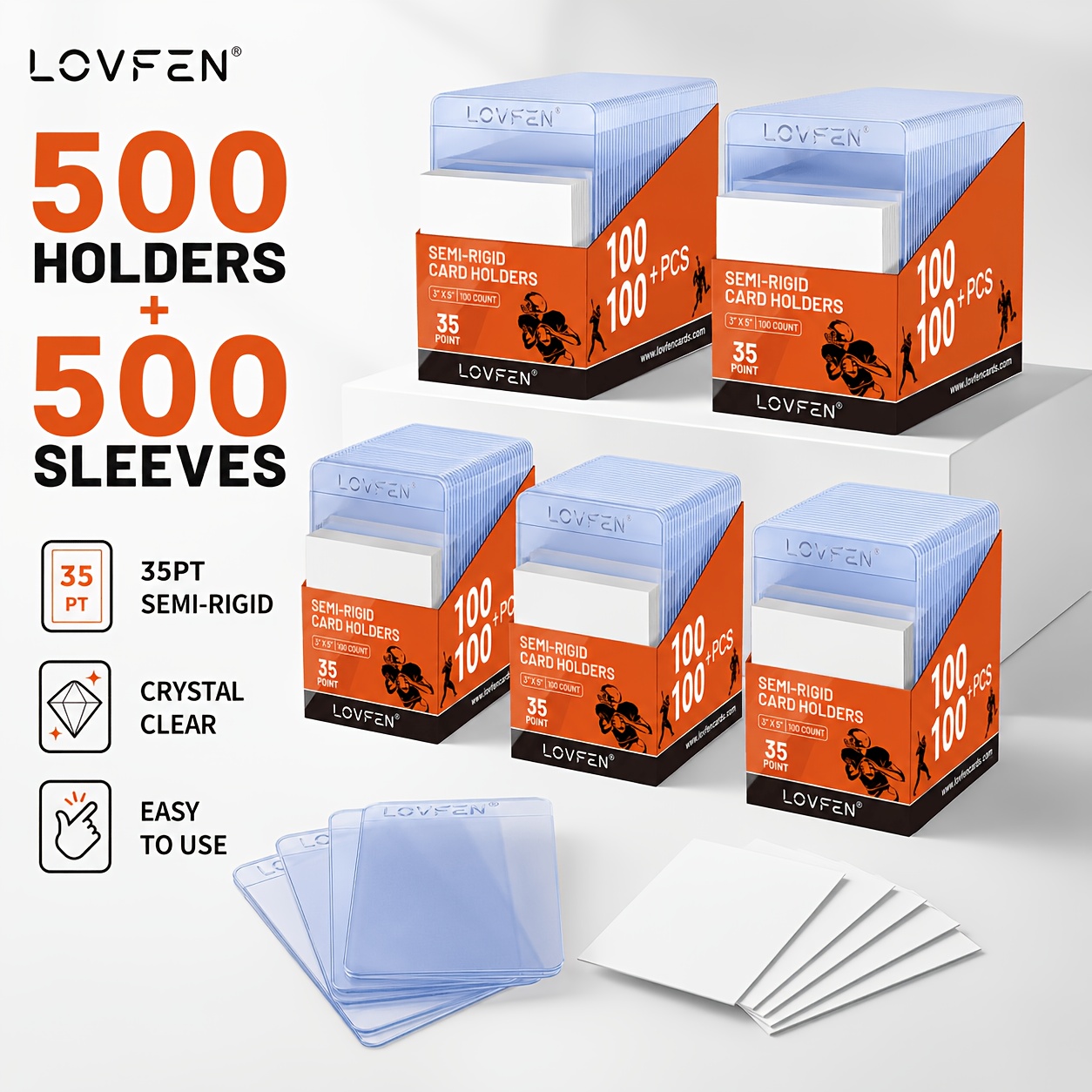 Image of Lovfen 500 Semi-rigid Card Sleeves + 500 Bgs Sgc Csg Graded Card Sleeves, Baseball Card Protectors, Rigid Card Holders For Graded Trading Cards Set