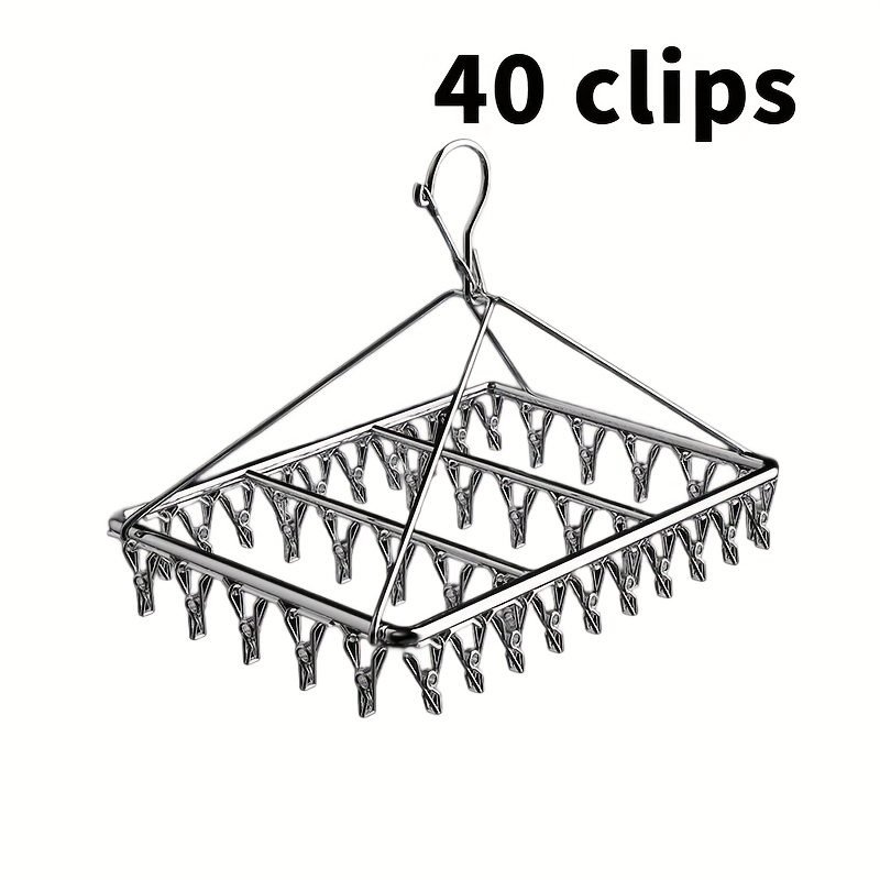 1pc Stainless Steel Sock Drying Rack With Multiple Clips, Rotating Hook Windproof Clothes Hanger, Suitable For Socks, Underwear, Underpants And Other Laundry Additions, Drying Racks