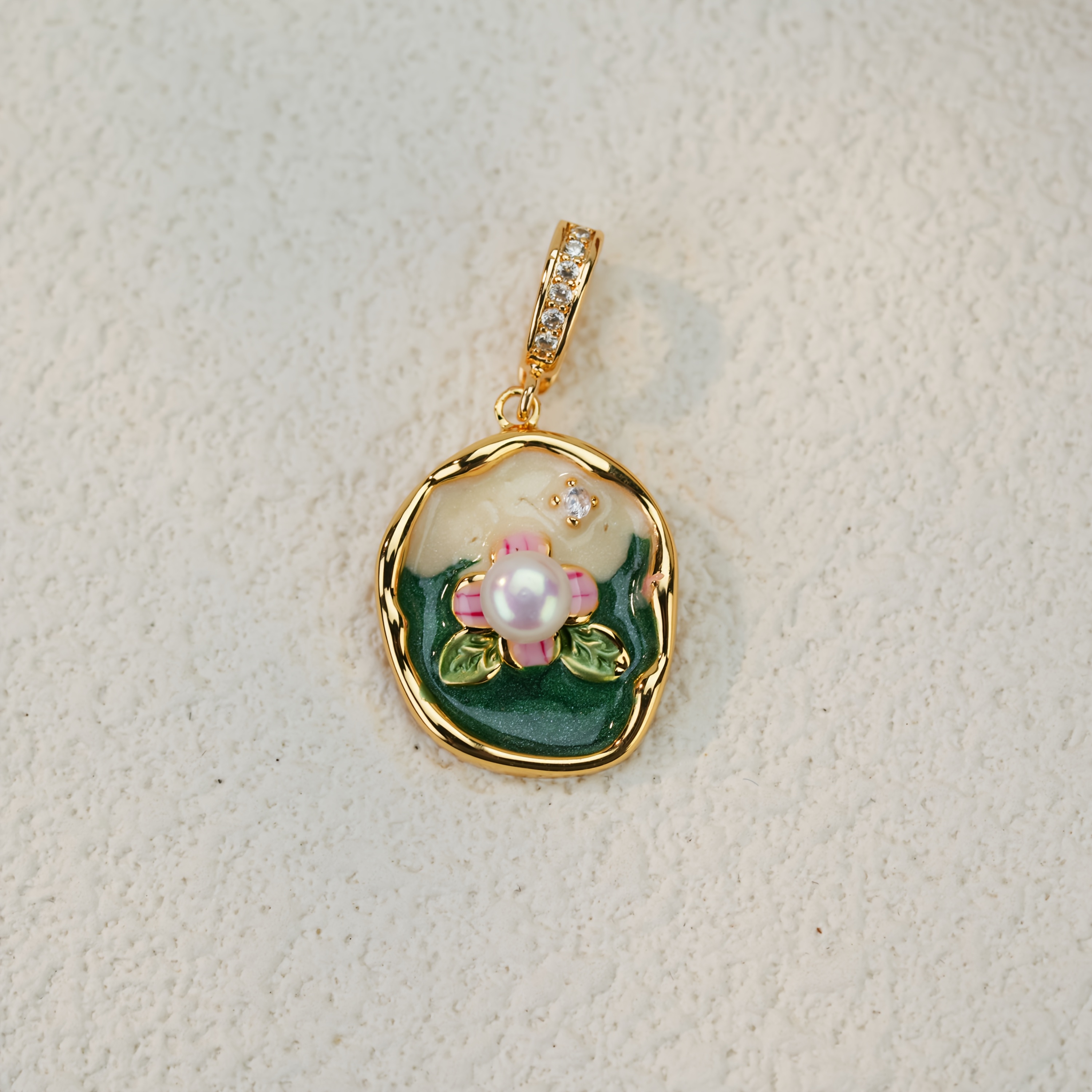 Image of Natural Necklace Pendant ' Enamel Painting Gold Plated Jewelry Necklace Additions Birthday Gift For Women
