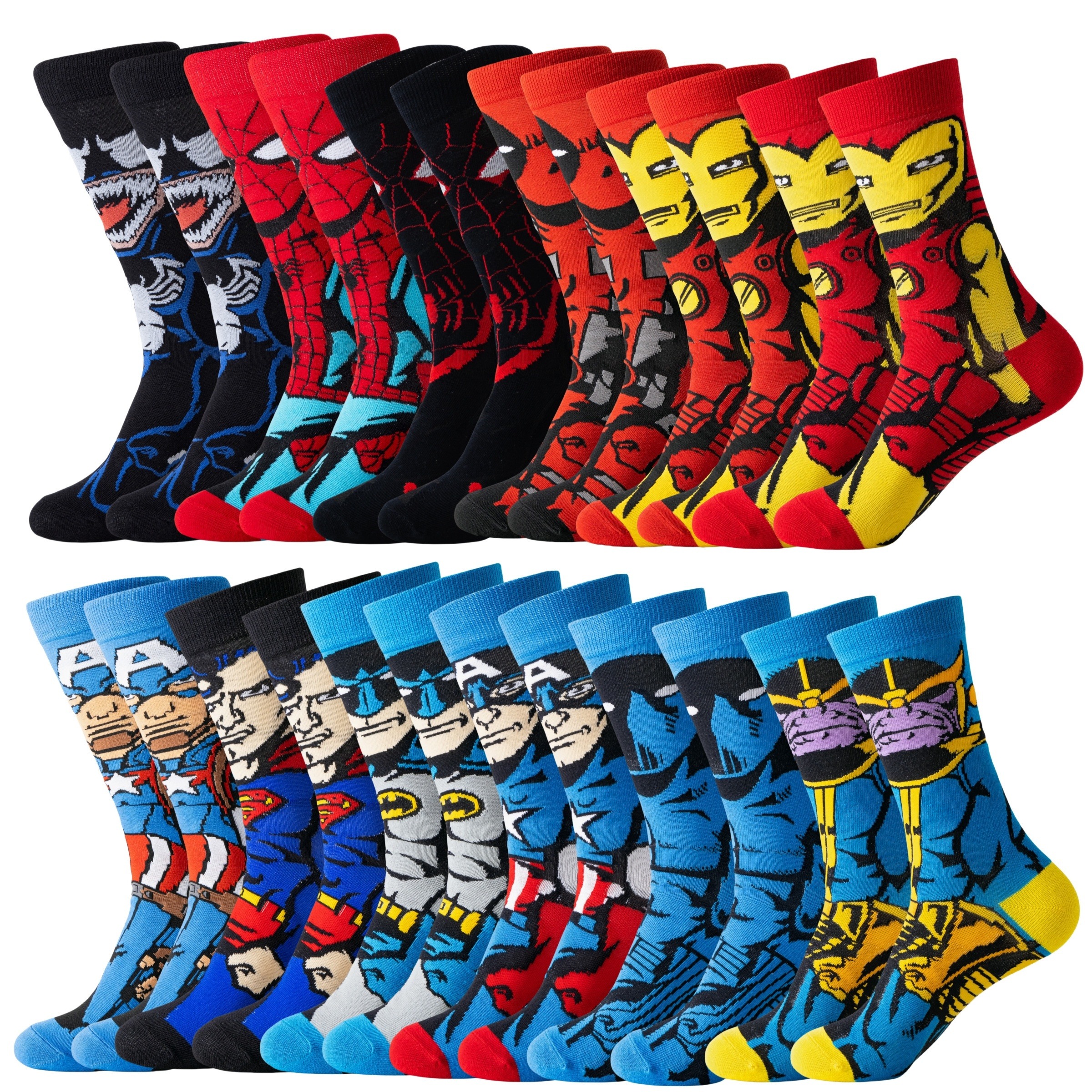 

Licensed 2/6/12/24 Pack Men' Cartoon Crew Athletic Socks, Streetwear Unisex, Polyester And Spandex Knit Tube Socks For Outdoor Wear