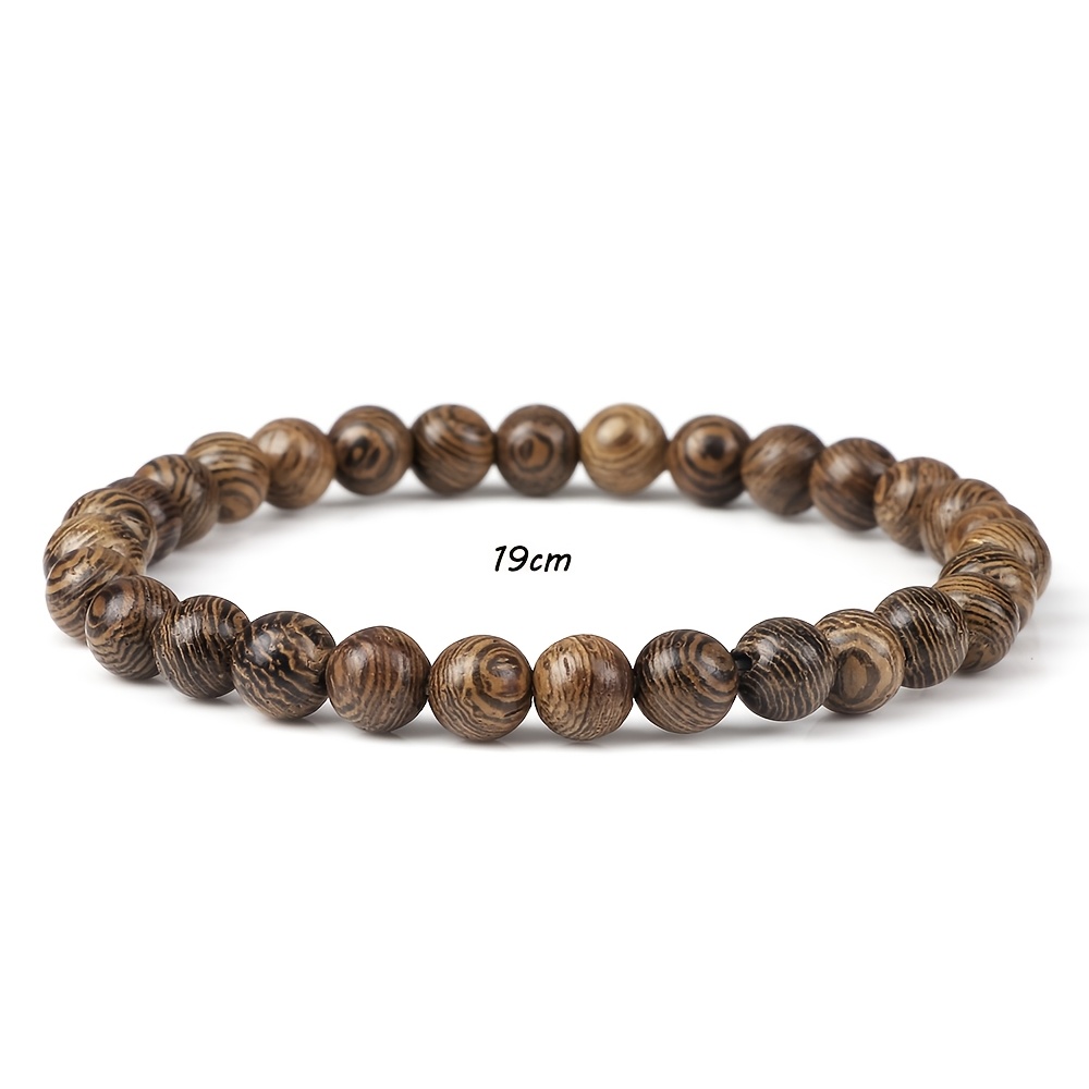 TEMU 1pz Braccialetto Perline di Legno da 6mm per e Donne, Cordino Elastico, Misure Multiple 17/19/, Stile , Regalo di Moda Versatile