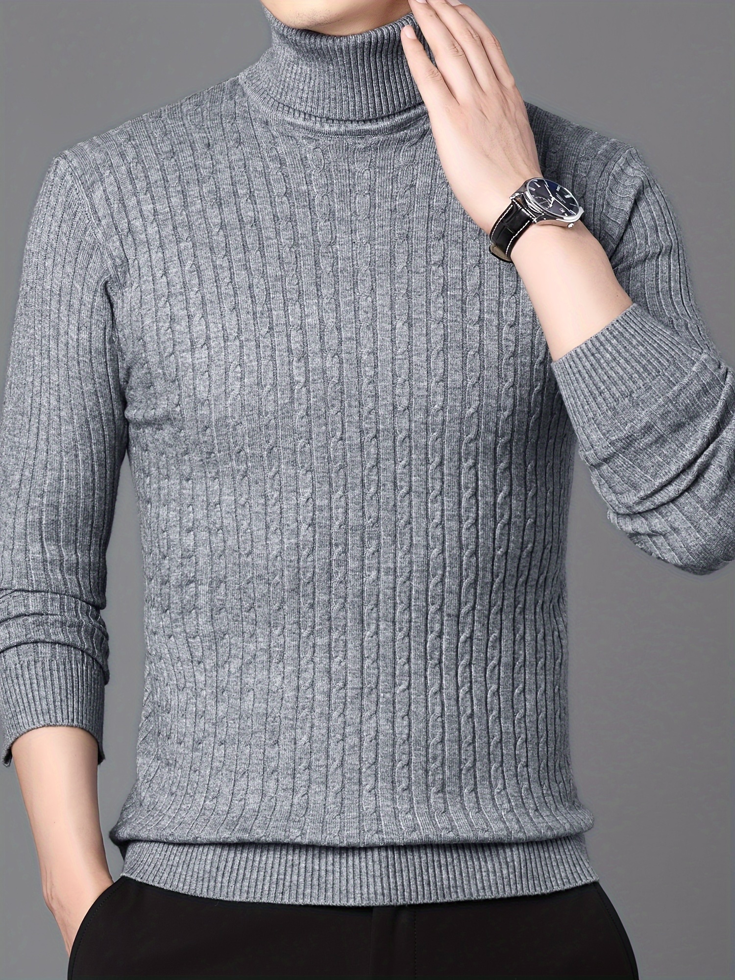 Formal Gray Turtleneck Men's Men's Fit Turtleneck Cable Knit