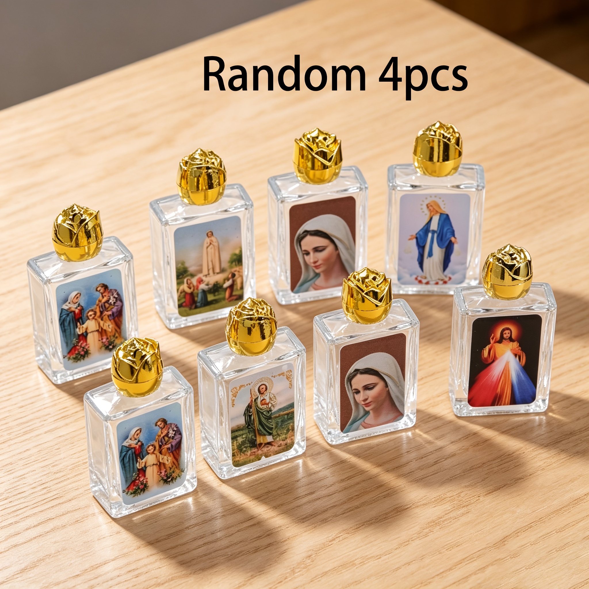 TEMU 4pcs Random Catholic Glass Bottles, Suitable For Church Communion Gifts, Baptism And Church Use