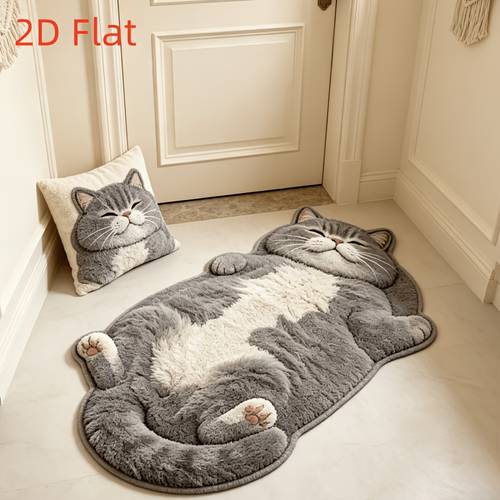 cashmere 900g 9mm 2d flat thin plush 3d effect non long pile simulation of reclining gray white british shorthair cat bedroom bedside plush irregular carpet healing lazy style gray scheme cat reclining living room sof